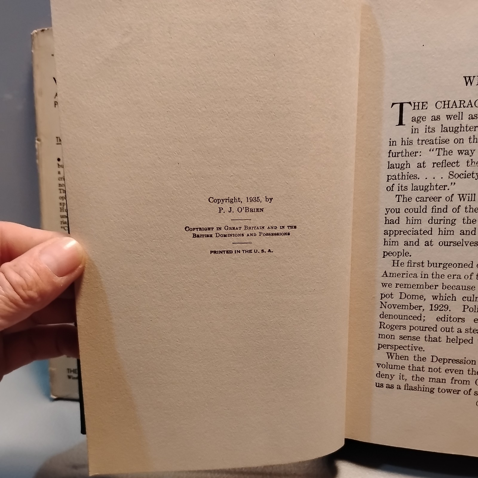 WILL ROGERS: “Ambassador of Good Will .. ” HC 1935 by P.J. O’BRIEN – scarce DJ