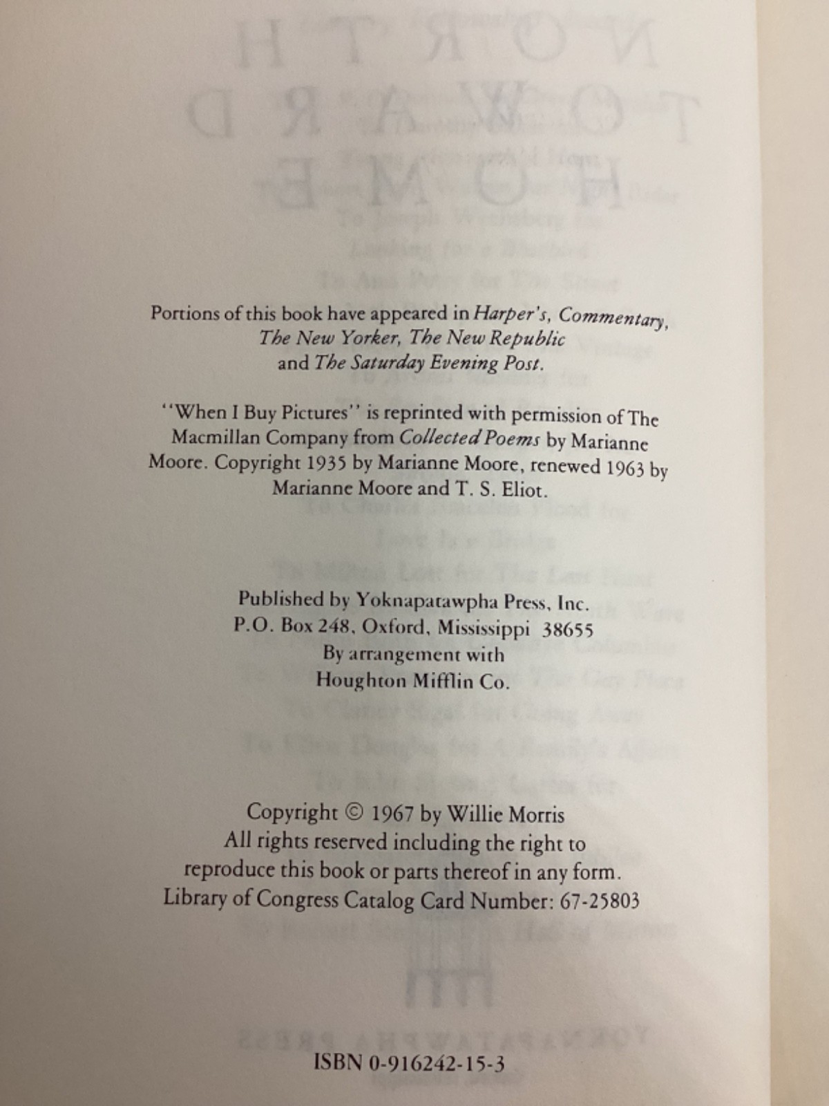 Willie Morris NORTH TOWARD HOME Signed Yoknapatawpha Press Square Books. Beauty!