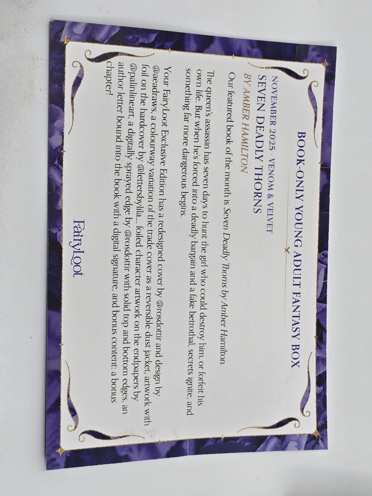 Seven Deadly Thorns Fairyloot Special Edition HC Amber Hamilton Sprayed Edges