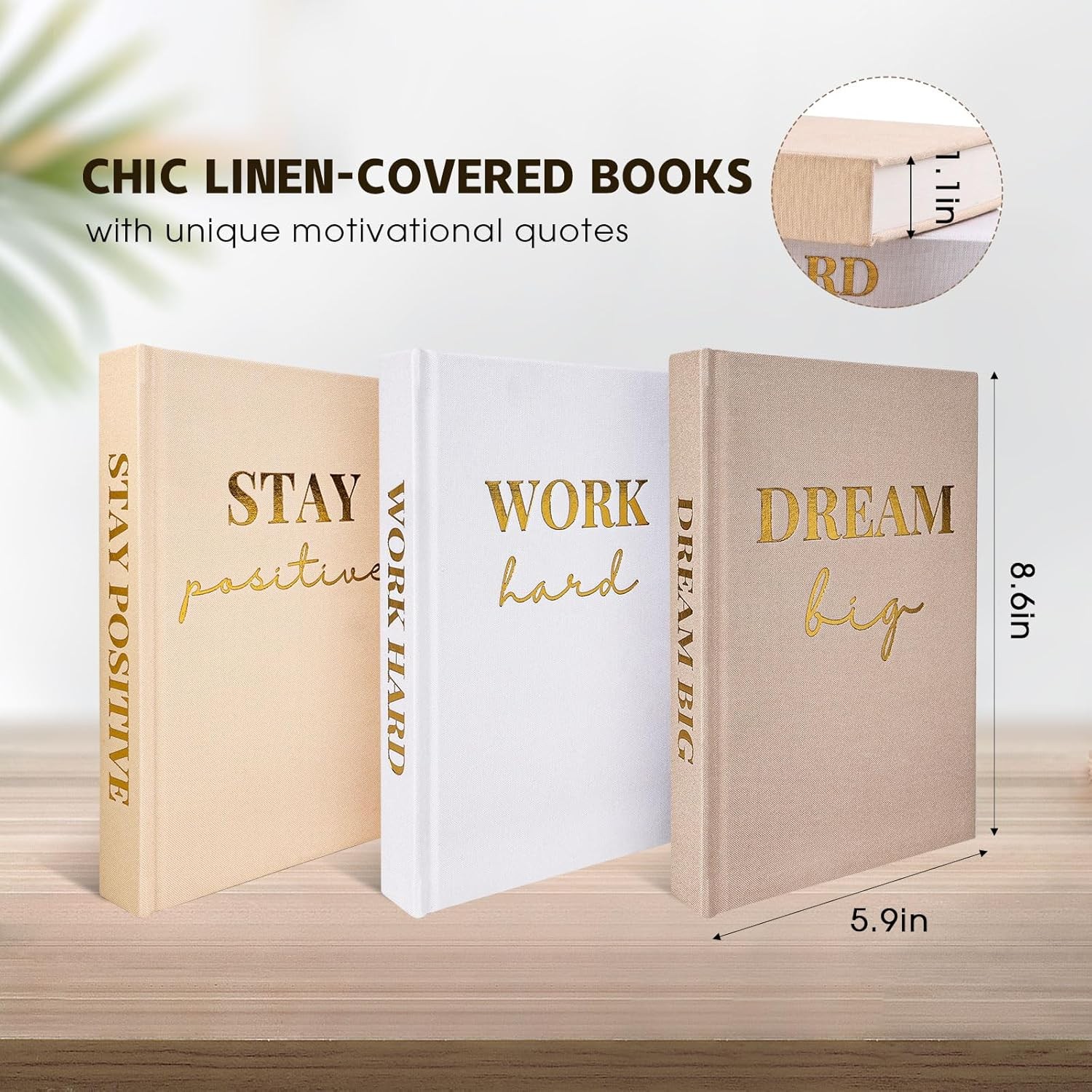 Set of 3 Linen Covered Decorative Books for Home Office Decor-Gold Foil Stamping