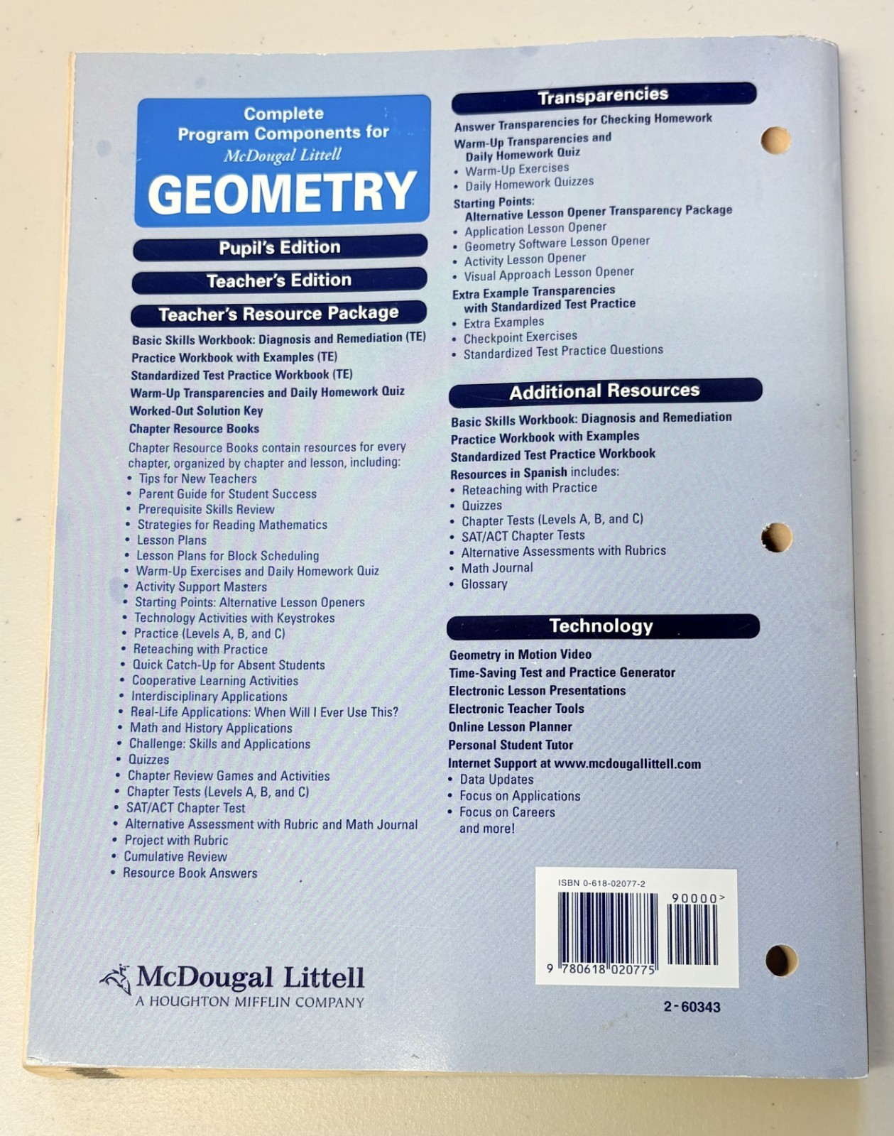 Geometry: Worked-Out Solution Key. McDougal Littell. Paperback