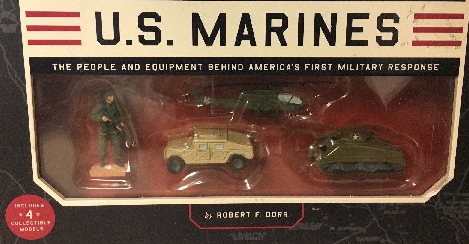 USMC Marines Collector’s Series Illustrated Photograph Book & 4 Collectible Toys