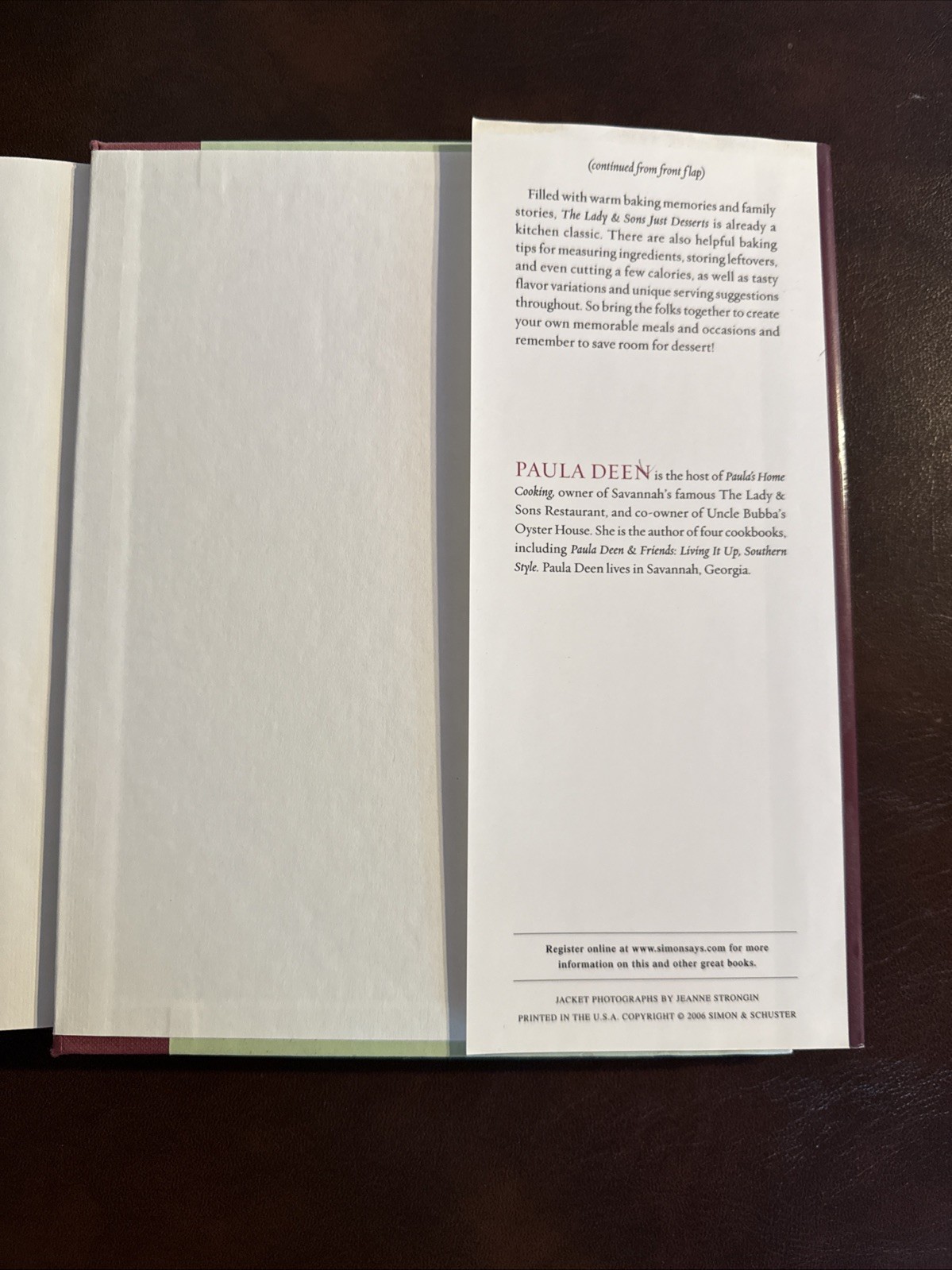 The Lady & Sons Just Desserts Cookbook First Edition, Second Printing Hard Back