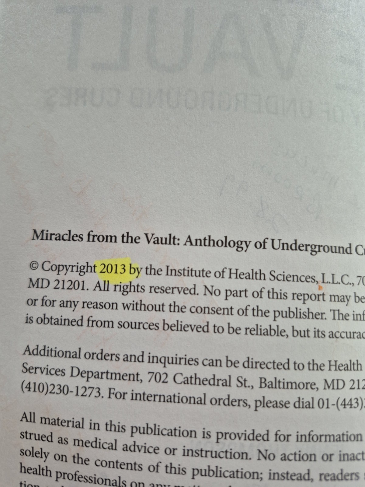 Miracles From The Vault Anthology of Underground Cures Jenny Thompson 2013 Book