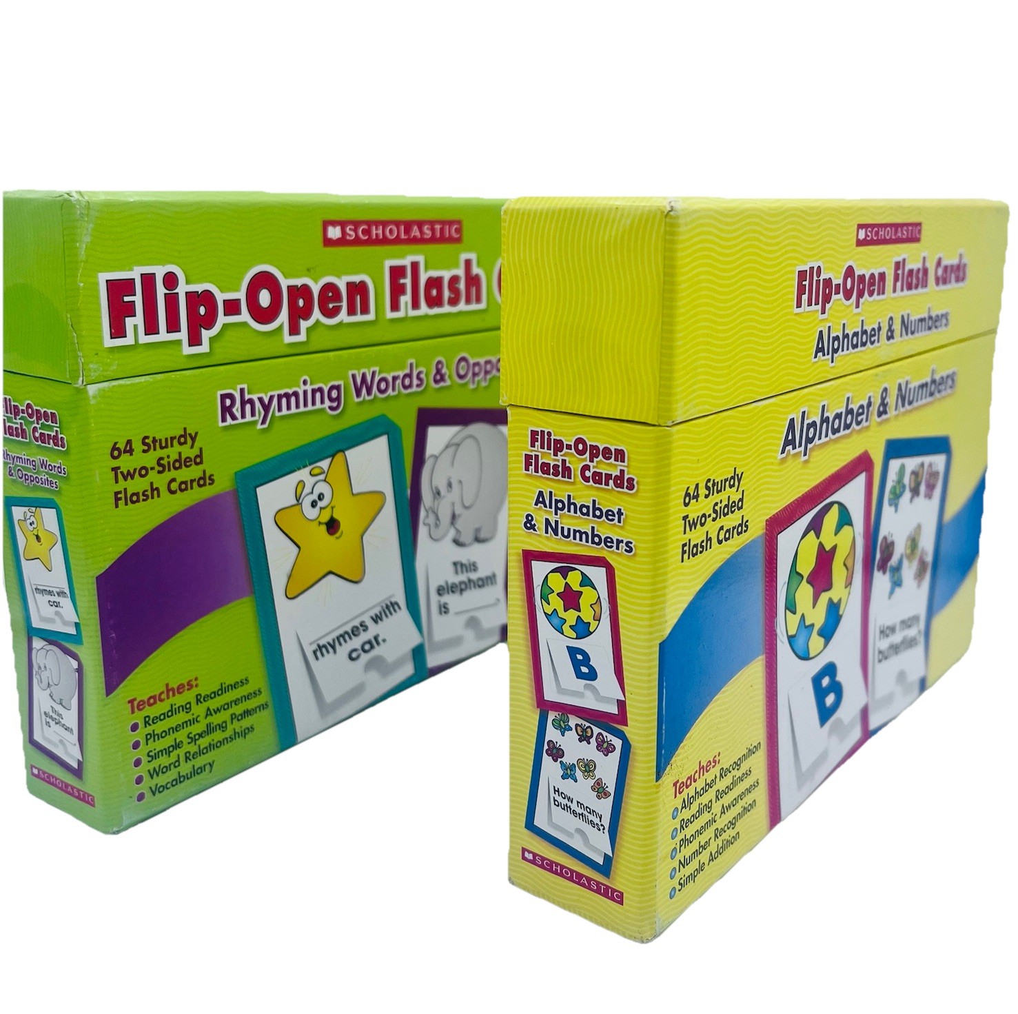 Flash Cards Alphabet & Numbers, Rhyming Words & Opposites 64 Two Sided Cards