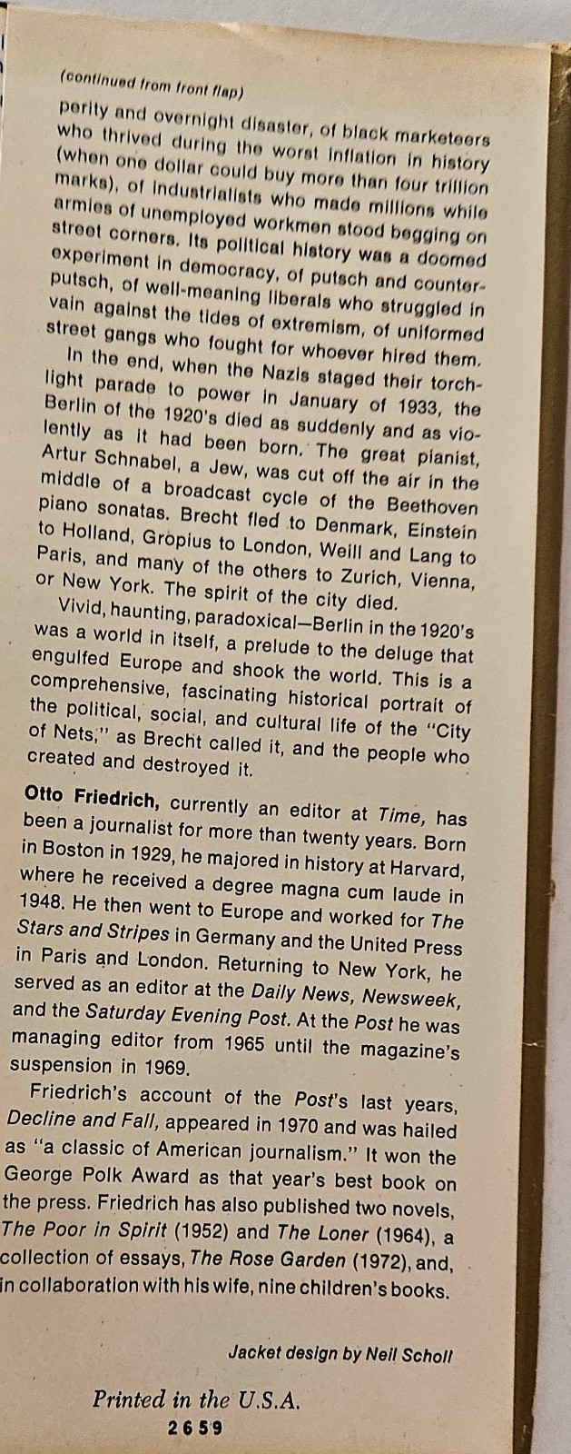 Before the Deluge, A Portrait of Berlin in the 1920’s by Otto Friedrich , Hardco