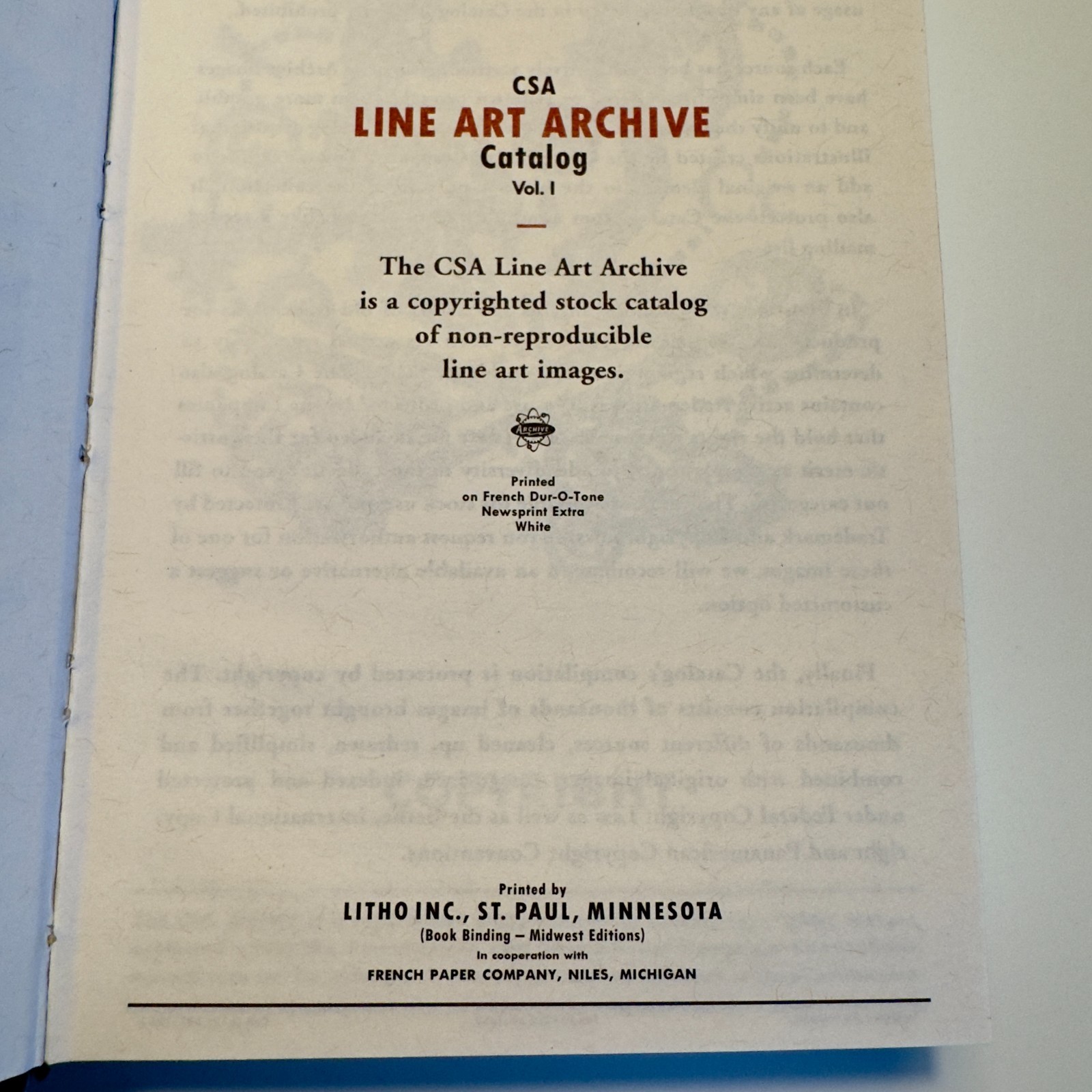 CSA Archive Line Art Catalog of Stock Art – First Edition – 1995 – Excellent Con