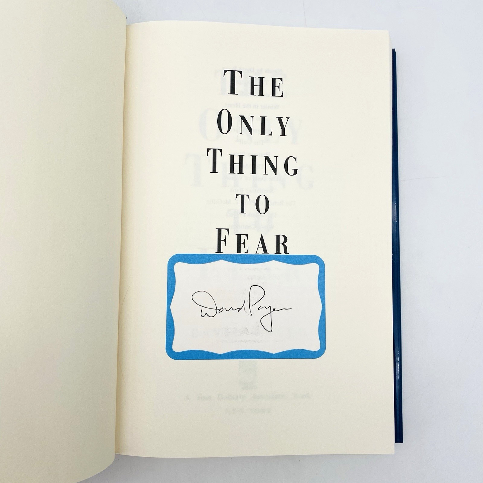 SIGNED The Only Thing To Fear David Poyer 1st/1st 1995 Hardcover Dust Jacket
