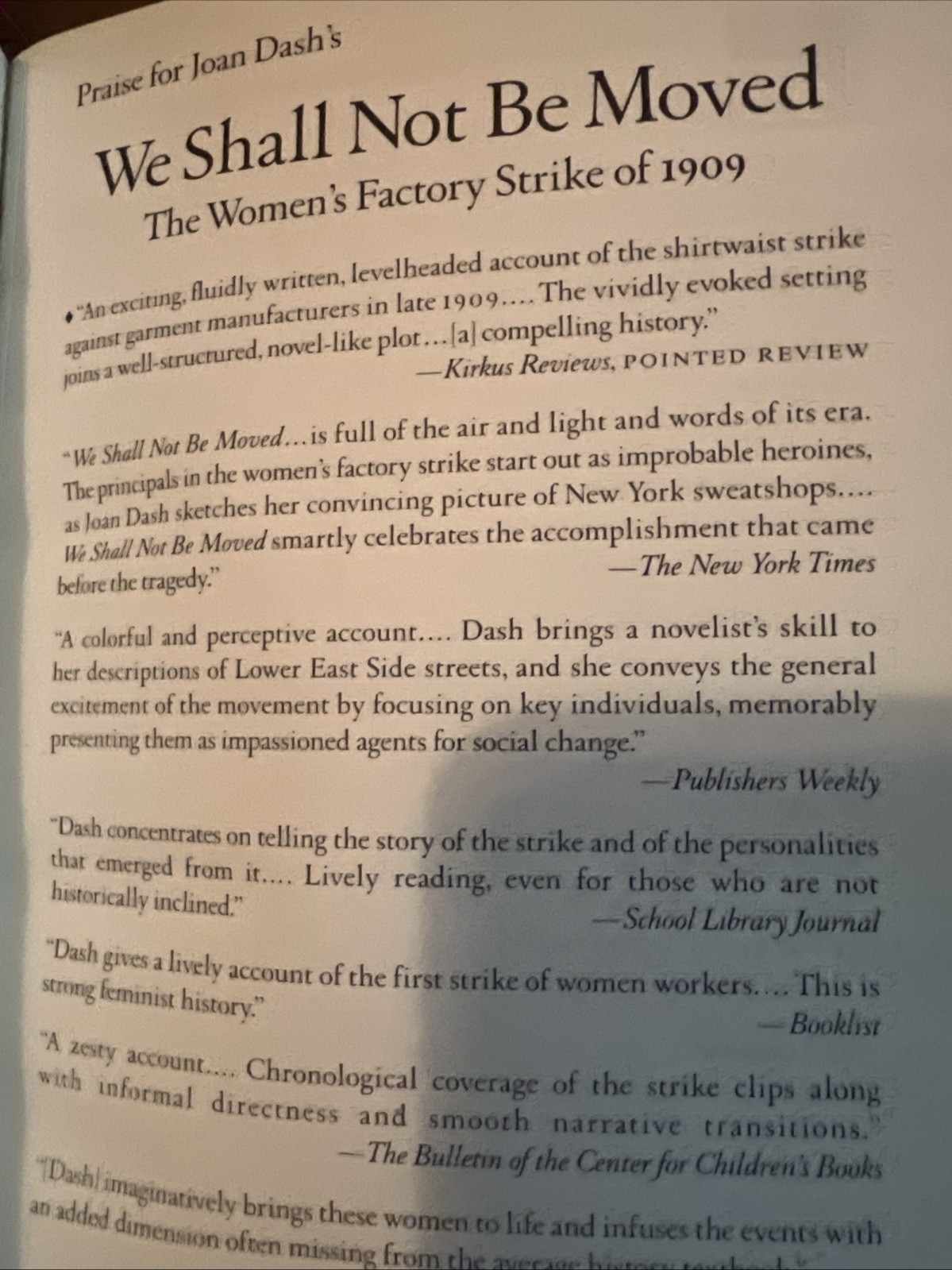 We Shall Not Be Moved The Womens Factory Strike Of 1909 By Joan Dash Book