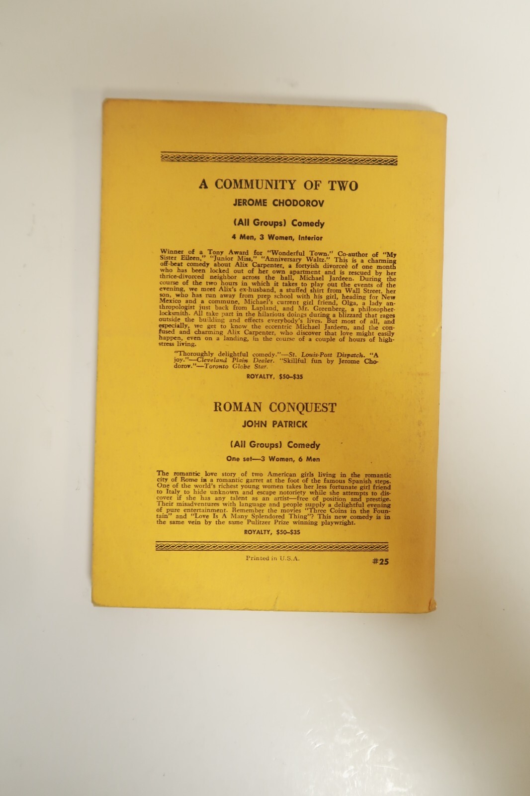 Out of The Frying Pan by Francis Swann Samuel French Library Edition Book