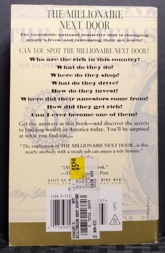 Millionaire Next Door Danko Stanley PB 2000 Personal Finance Wealth Habits