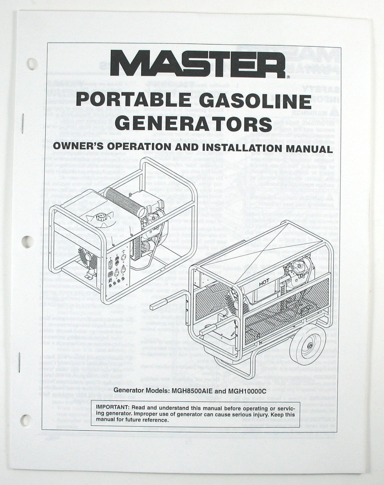 Desa Master 2005 Portable Gasoline Generator Manual MGH8500AIE AND MGH10000C