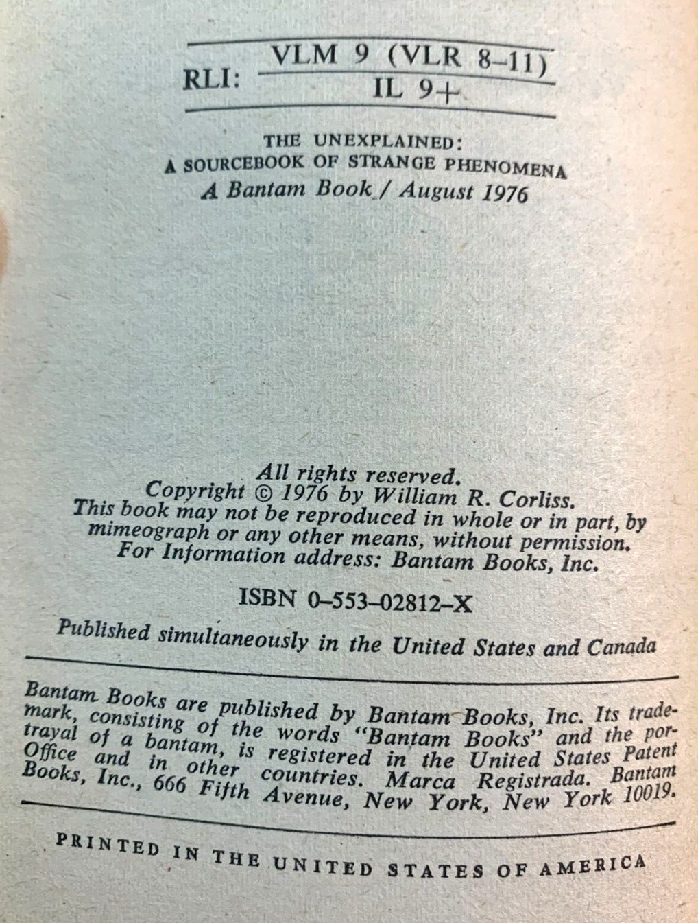 The Unexplained: A Sourcebook of Strange Phenomena ~ William Corliss (1st/1st)
