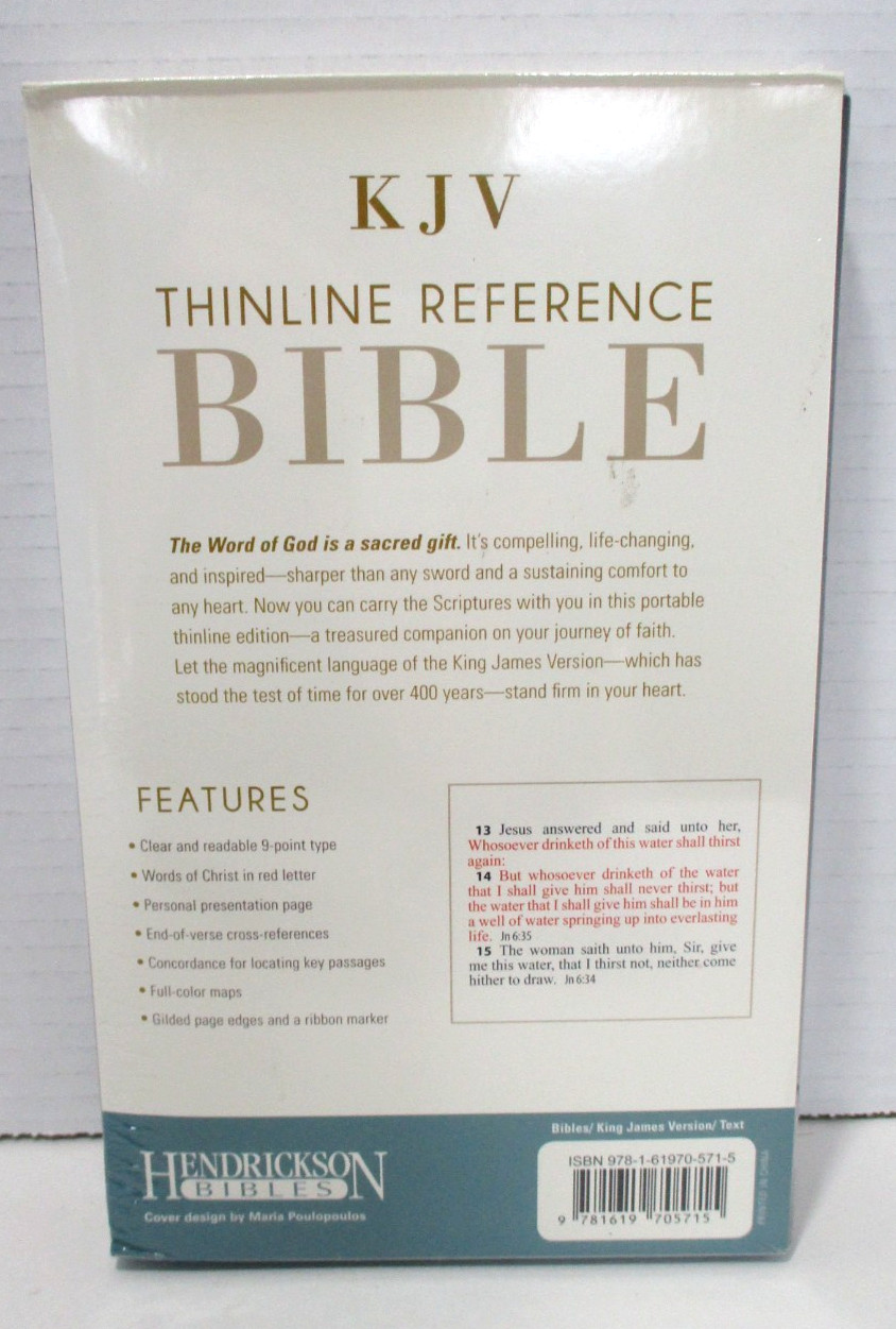 KJV Thinline Reference Bible Hendrickson Light Portable Black Bonded Leather