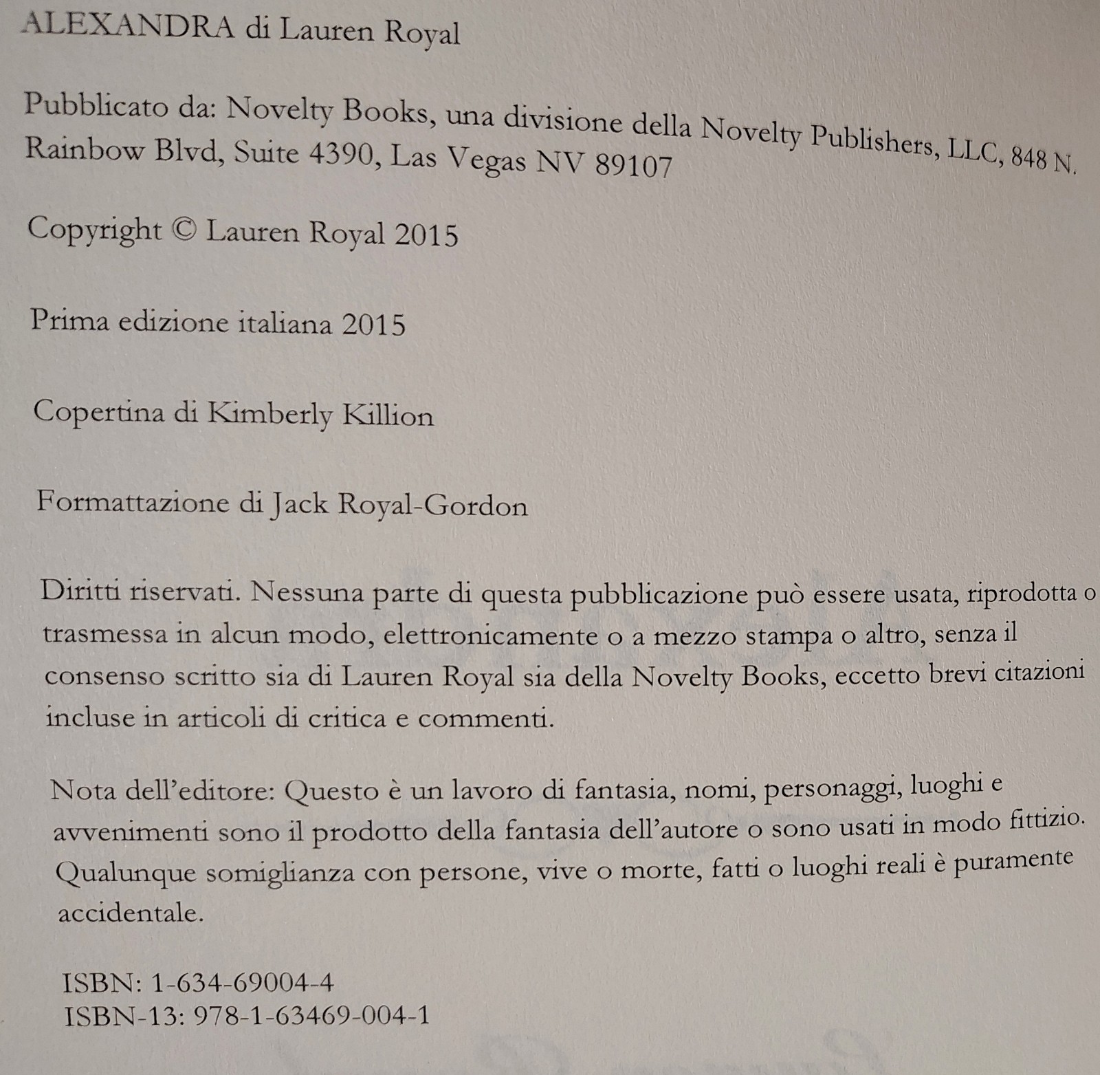 Alexandra by Lauren Royal (Trade Paperback, Italian Edition, 2015) LIKE NEW