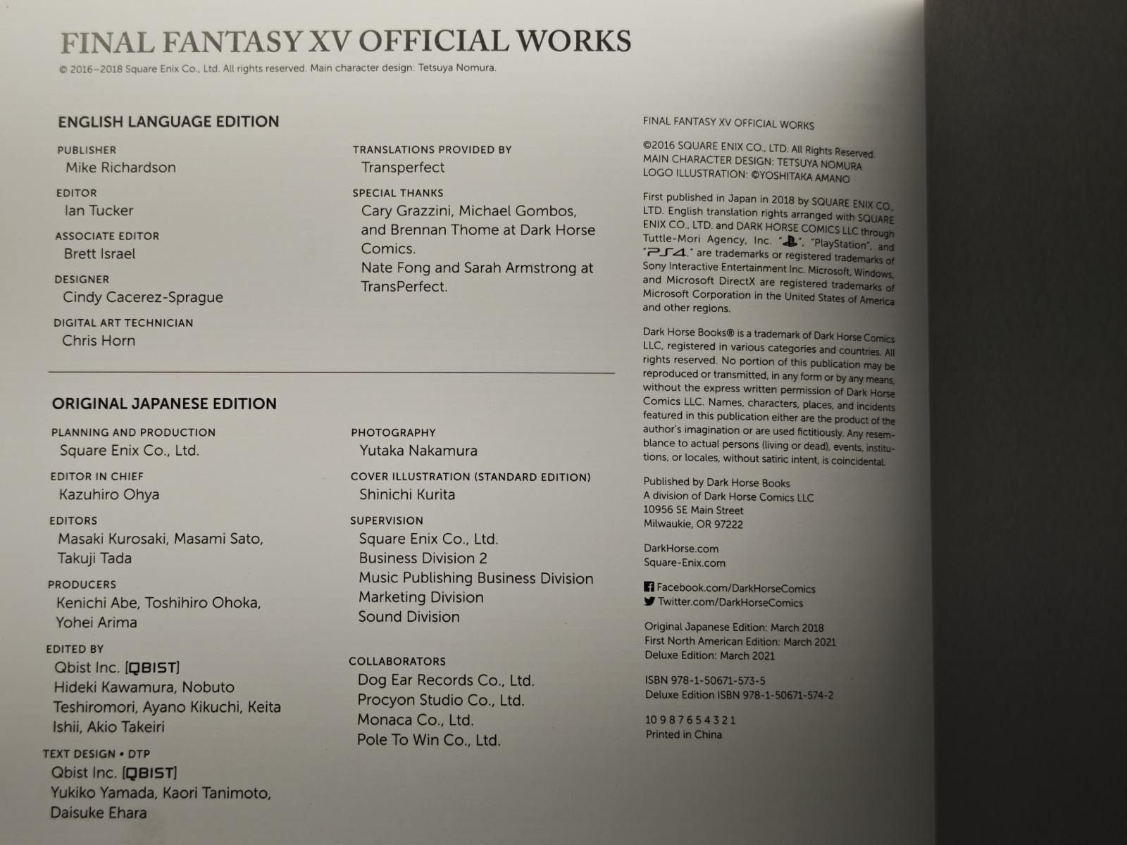 Final Fantasy XV Official Works by Square Enix & Dark Horse (2021, Hardcover)