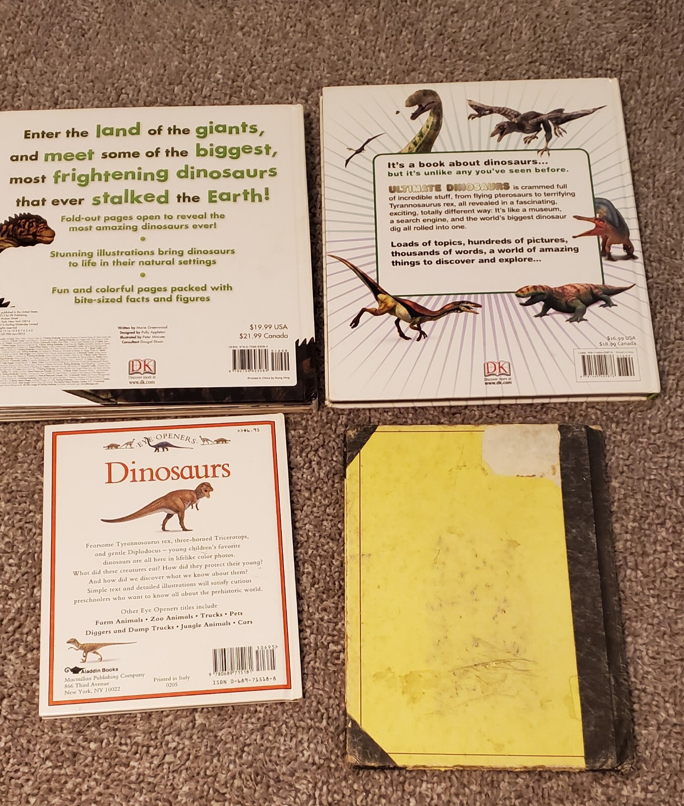 Lot Of 4 Children’s Dinosaur Picture Books Educational Fold Out Flaps 1 Vintage