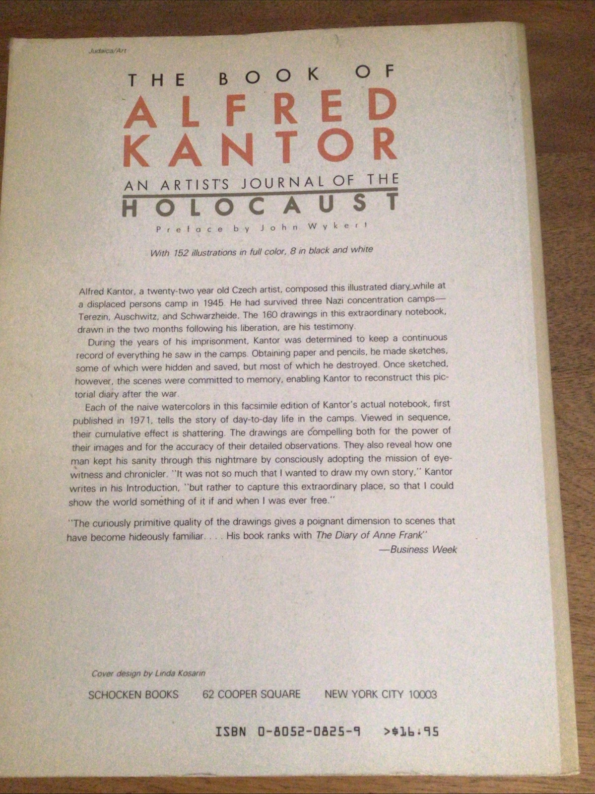 Book of Alfred Kantor an Artists Journal of the Holocaust Paperback 1987