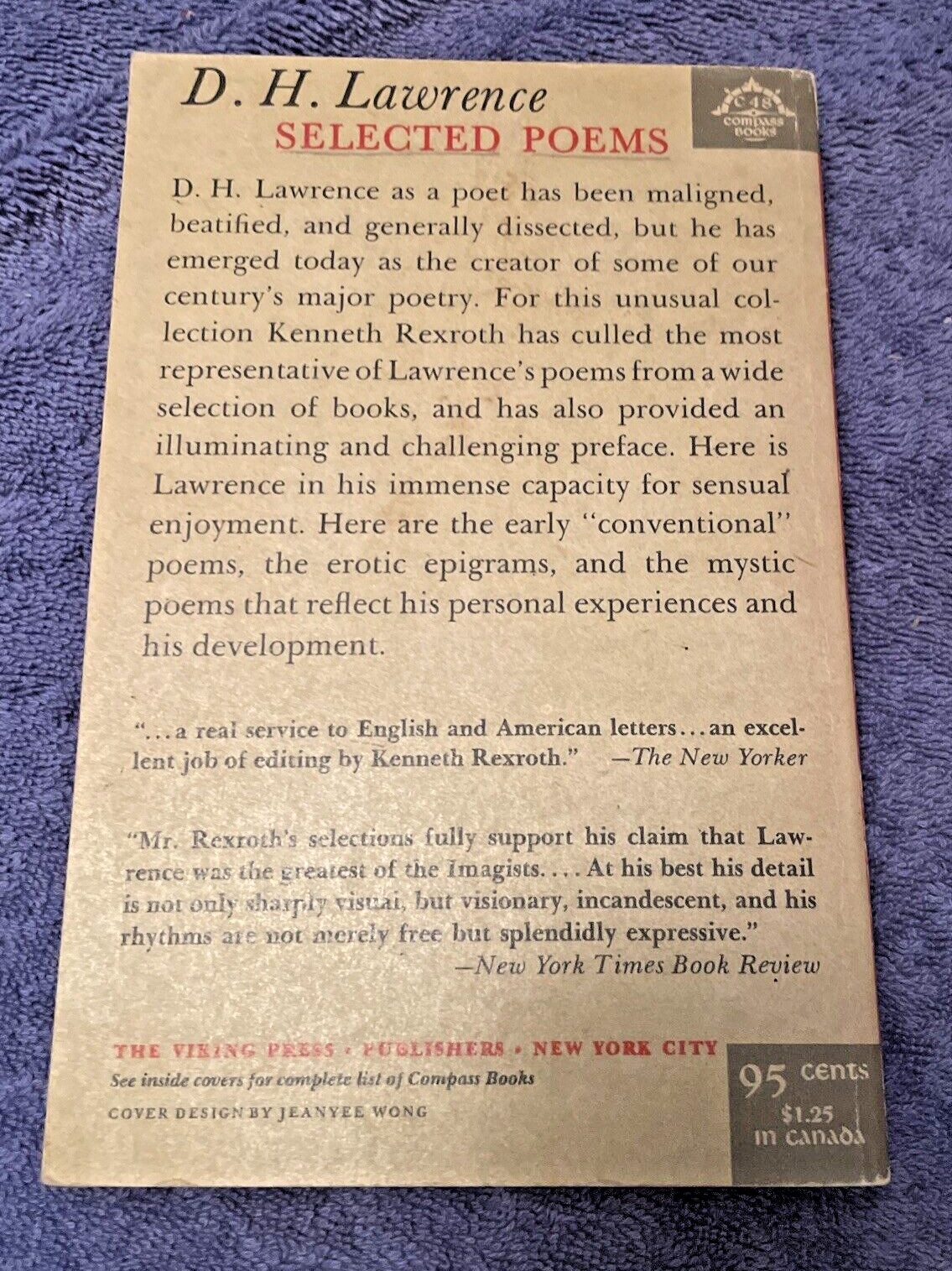 D H Lawrence: Selected Poems (A Viking Compass Book) – Paperback – VG 1959 $0.95
