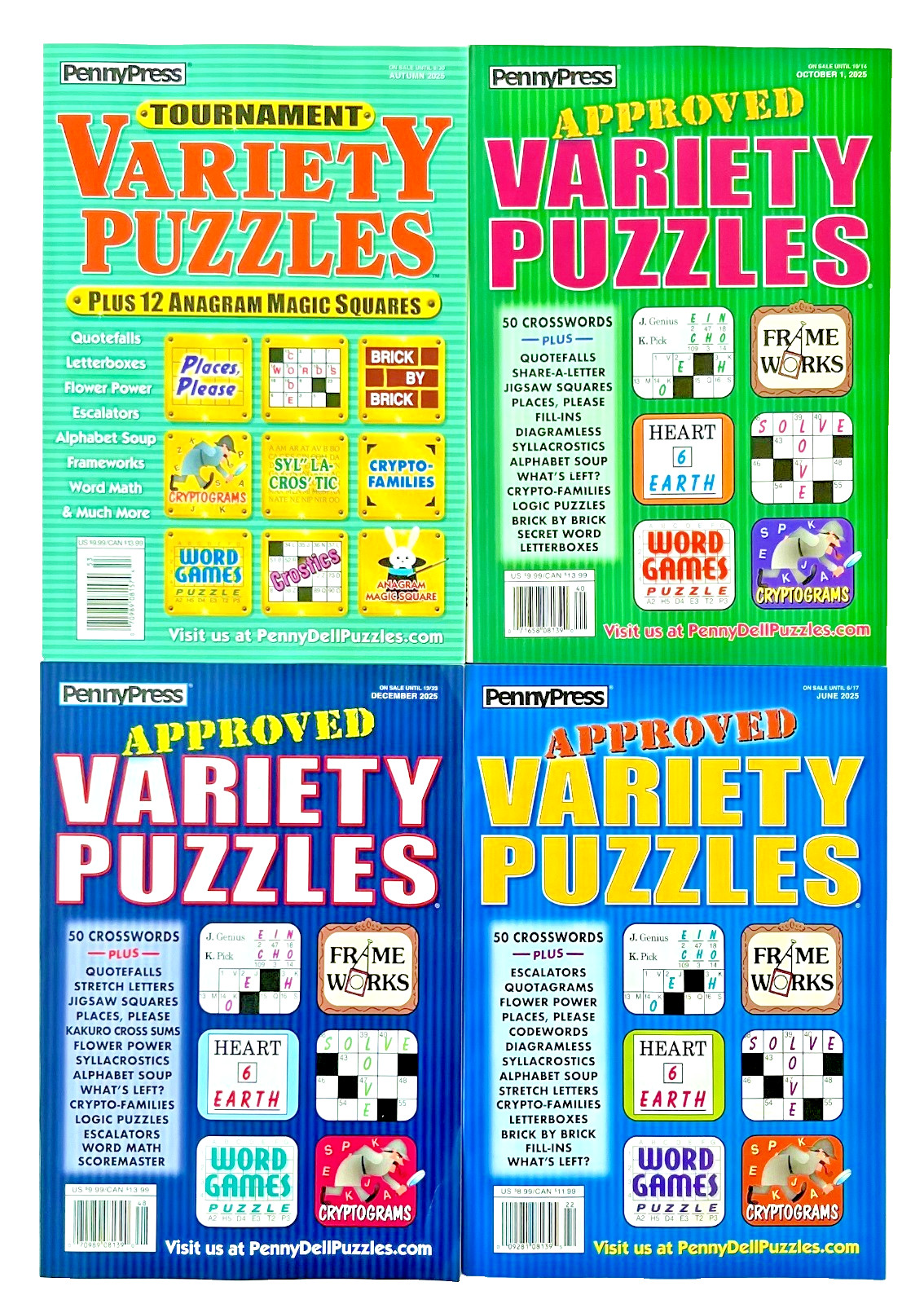 NEW Lot of 4 Penny Press Dell Approved & Tournament Variety Puzzles Books