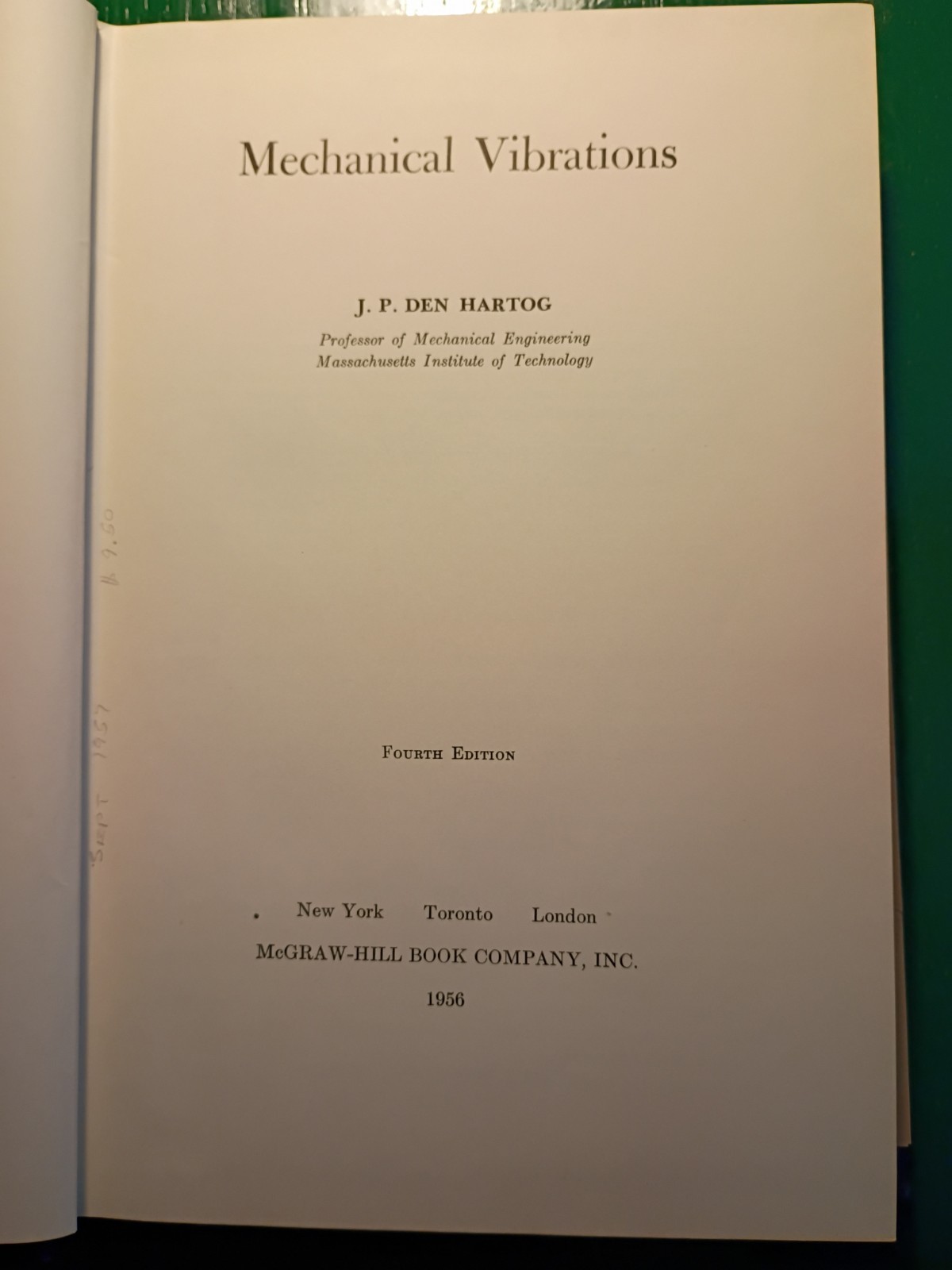Mechanical Vibrations Den Hartog 1956 Fourth Edition Engineering McGraw-Hill
