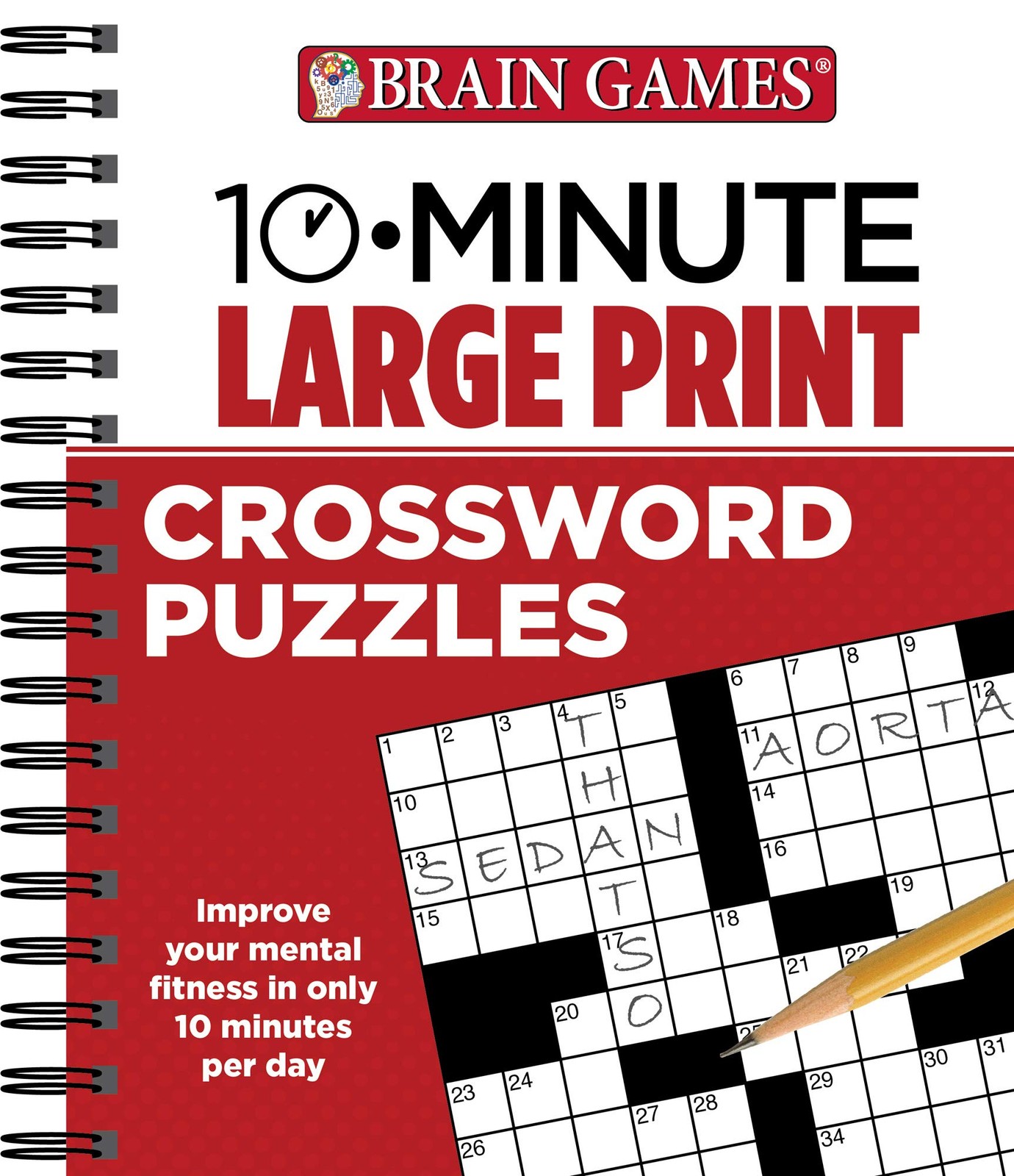 Brain Games – 10 Minute: Large Print Crossword Puzzles (Volume 1) [Spiral-bound]