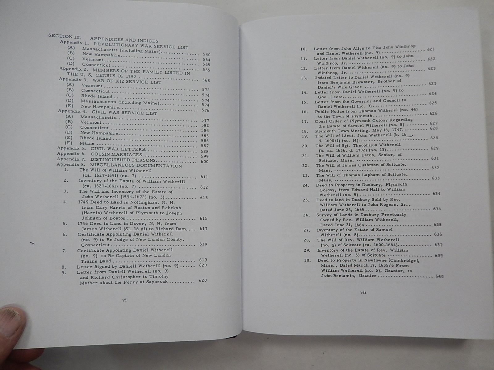 History and Genealogy of Witherell, Wetherell, Witherill of New England, 1976,HC