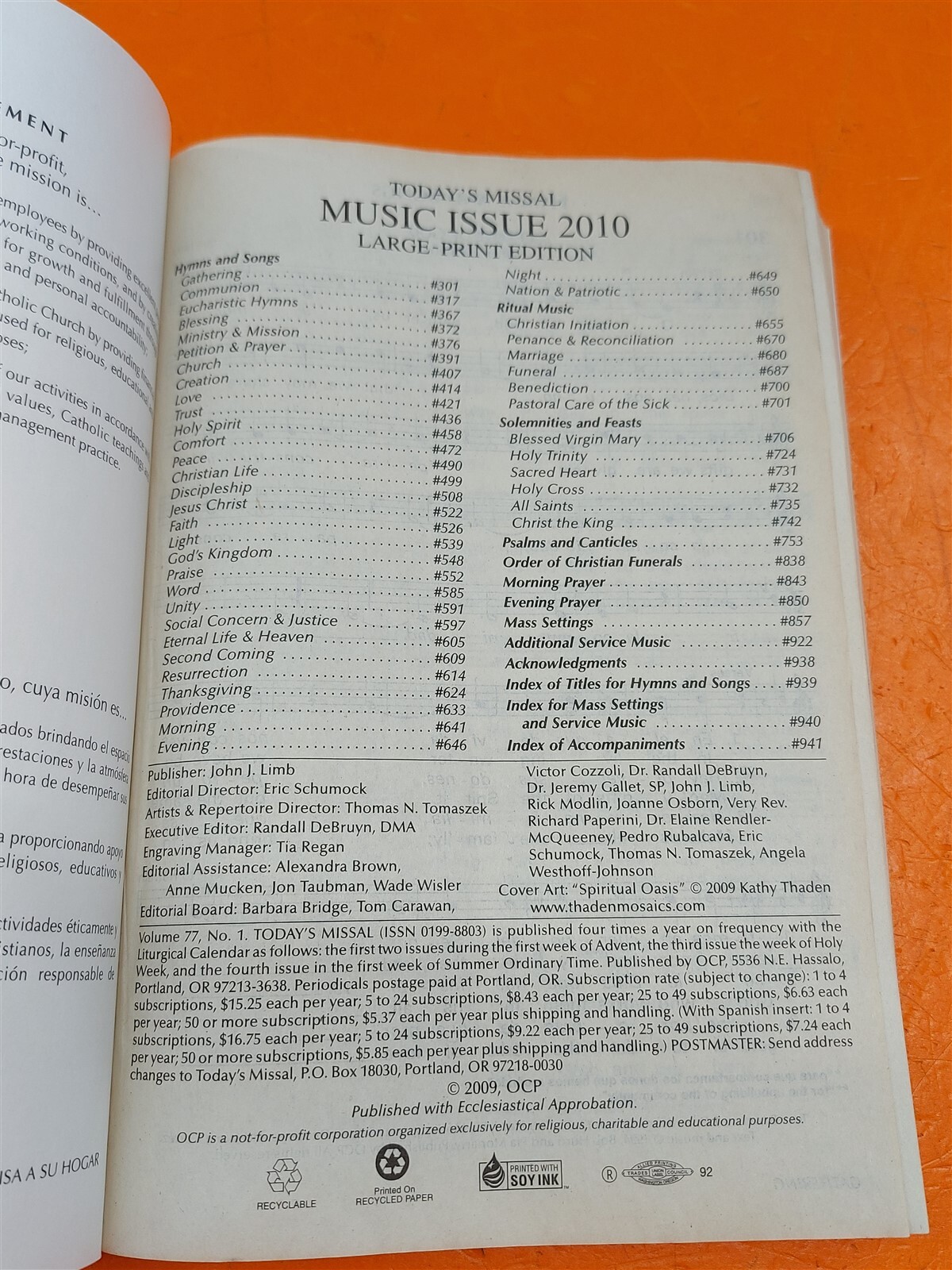 ⭐️⭐️⭐️⭐️⭐️ Today’s Missal: Music Issue 2010 Large-Print Edition by Ocp Paperback