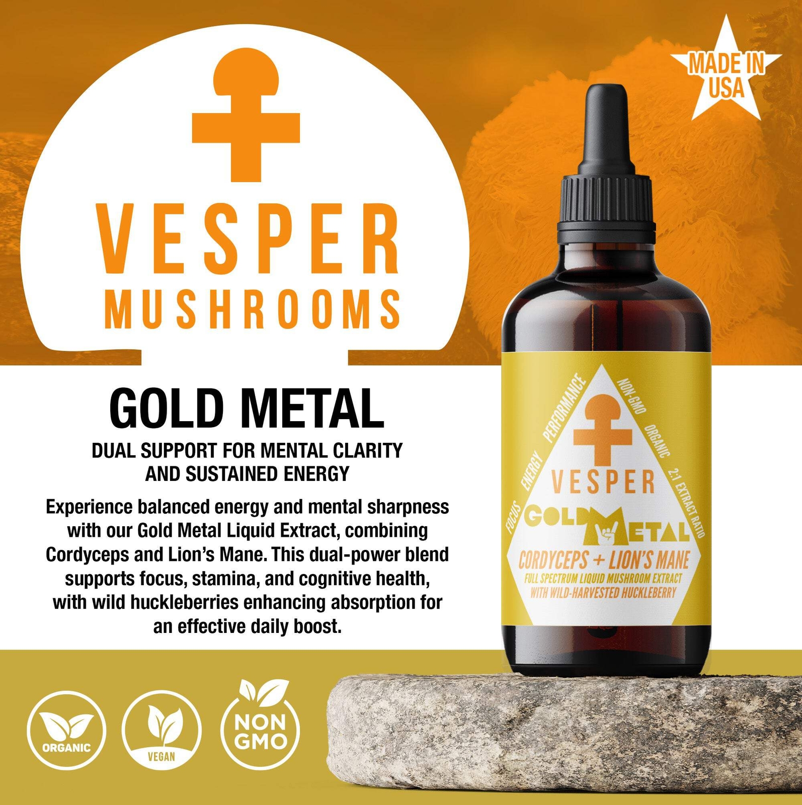 Gold Metal – Cordyceps and Lion’s Mane Blend – (4oz./120ML)