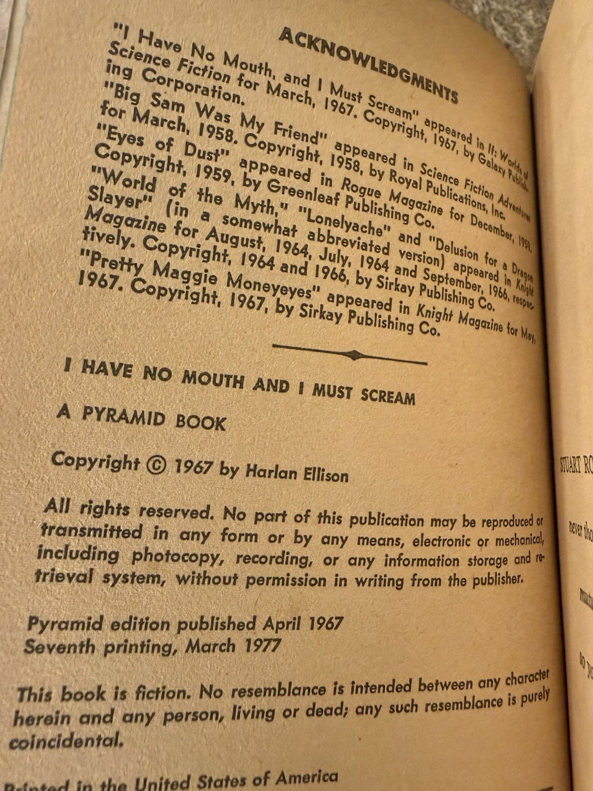 PB Harlan Ellison I Have No Mouth and I Must Scream Pyramid Sci Fi 1977 7th prin
