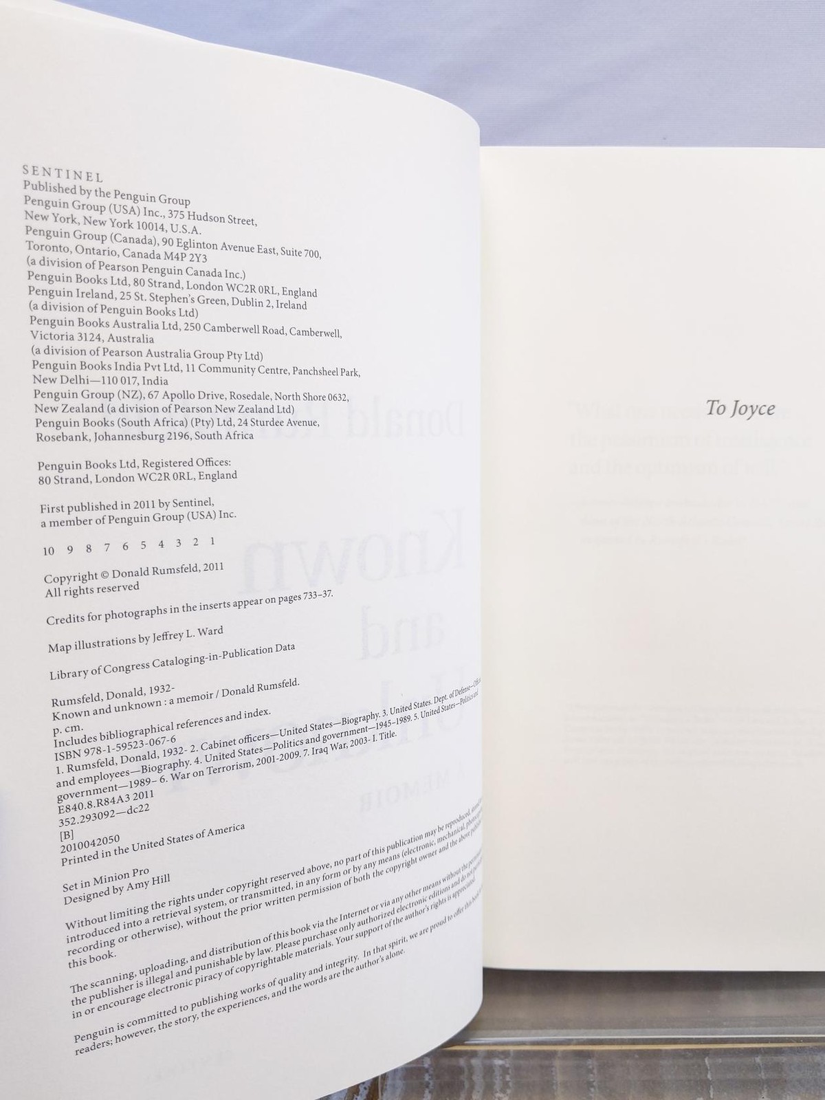 Known and Unknown: A Memoir by Donald Rumsfeld 2011 Hardcover Book w/Dust Jacket