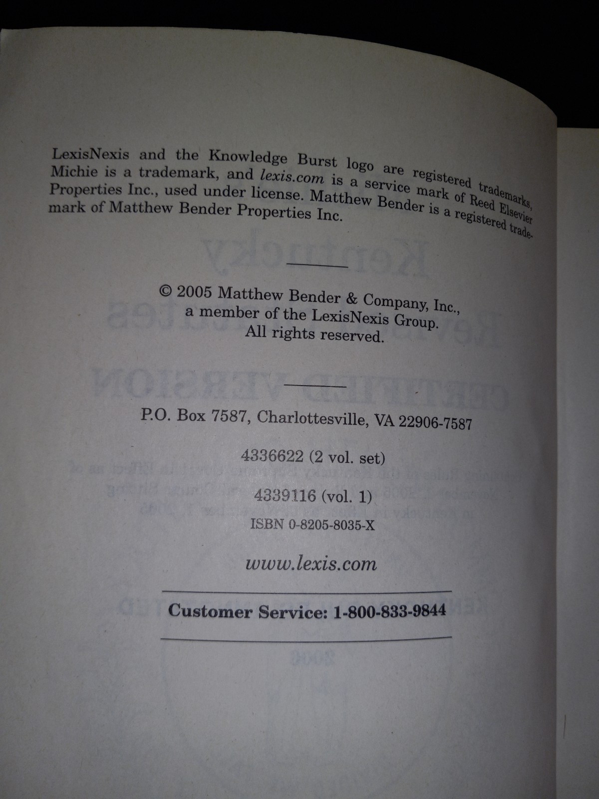 Michie’s Kentucky Revised Statutes Volume 1 & 2 2006 Lexis Nexus Michies Law