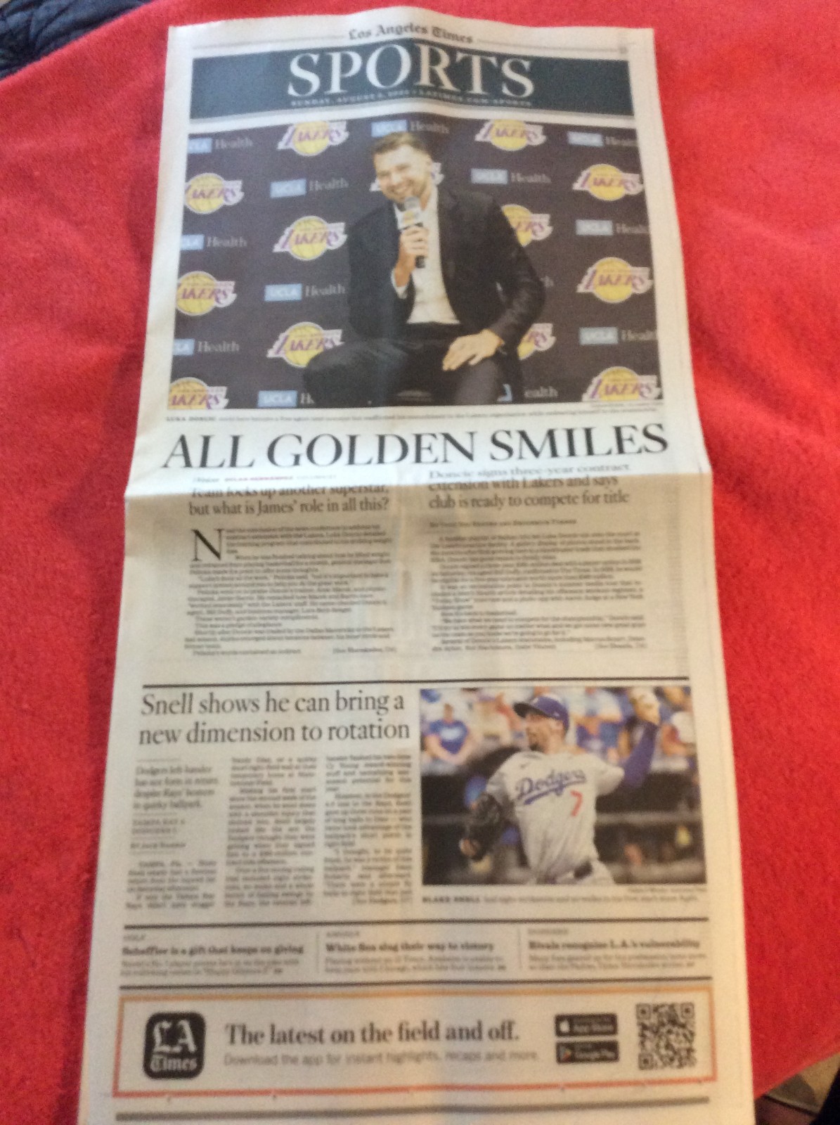 LA TIMES SPORTS SECTION AUGUST 3 2025 DODGERS BLAKE SNELL