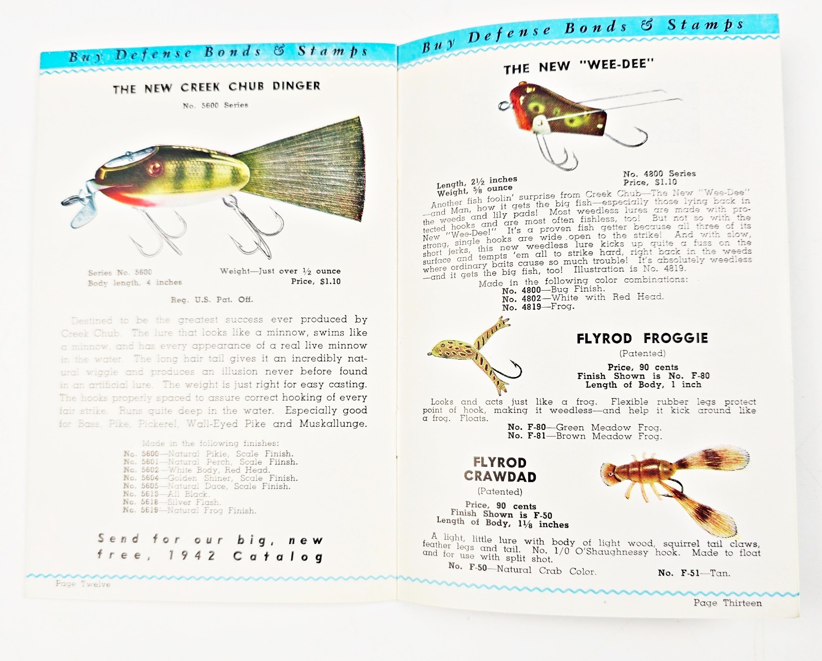Extremely Rare 1942 Creek Chub Lures Wartime Expo Booklet EX Condition