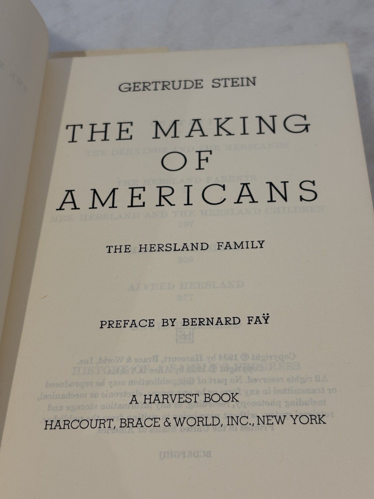 Gertrude Stein The Making of Americans Paperback Harvest Book 1962 3rd Printing