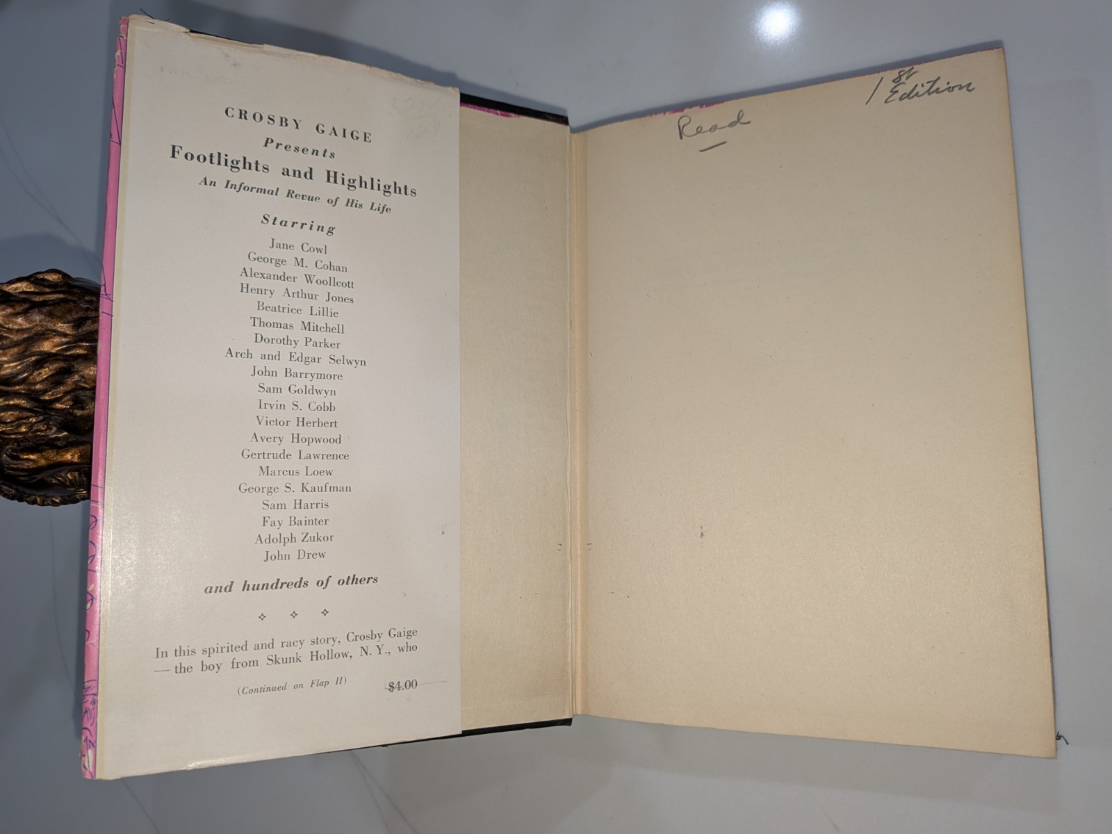 Footlights and Highlights – Crosby Gaige | 1948 | 1st Ed | HC, DJ – SCARCE