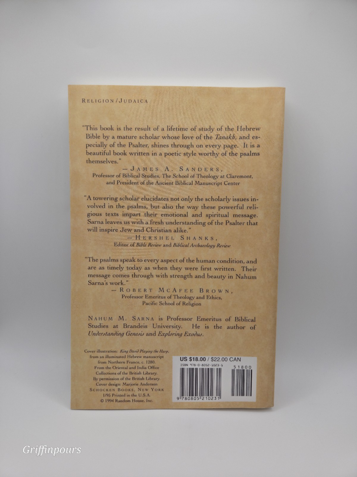 On the Book of Psalms: Exploring the Prayers of Ancient Israel by Nahum M. Sarna