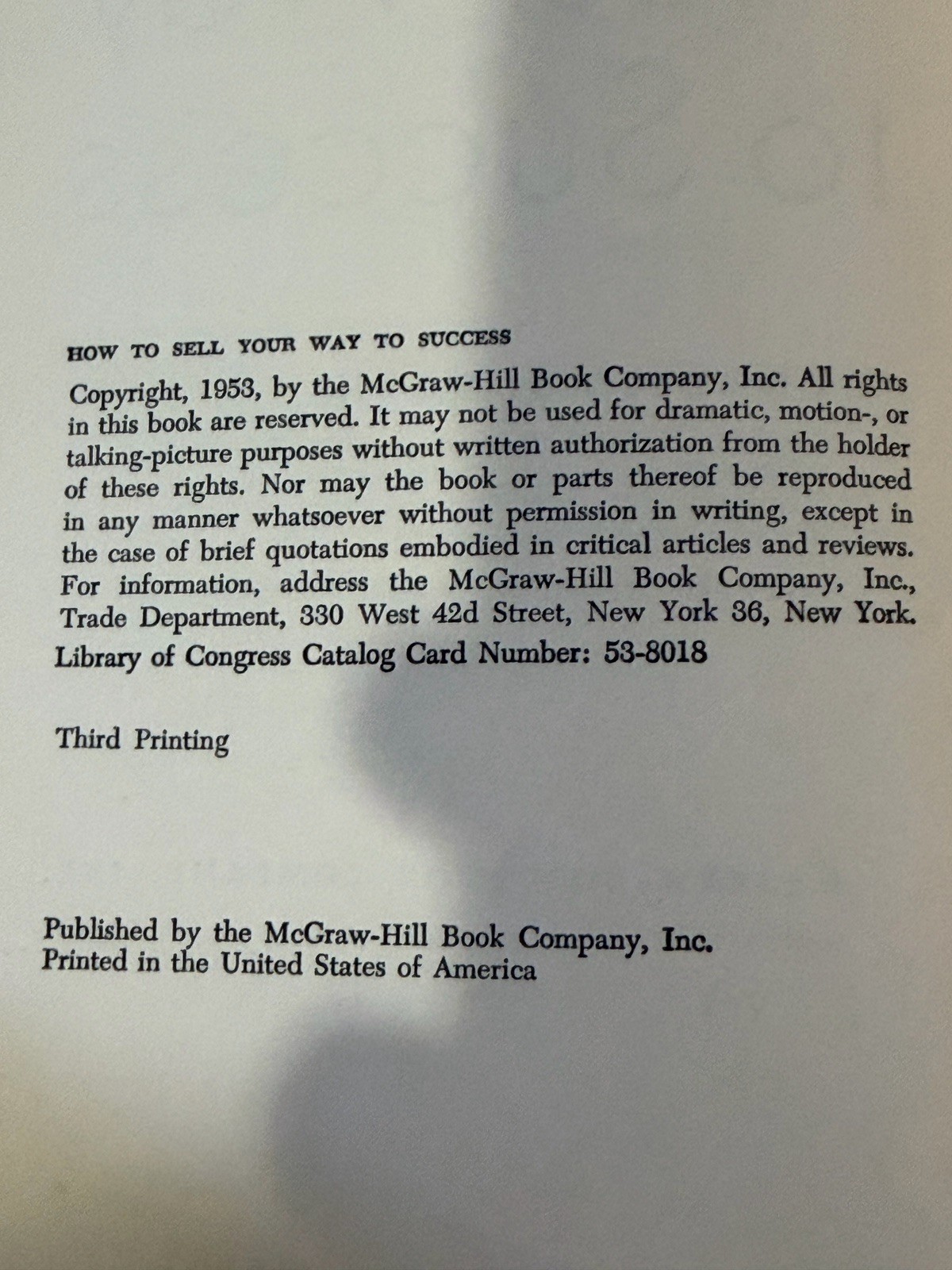 How to Sell Your Way to Success Charles B. Roth 1953 Hardcover 1st Ed. 3rd Print