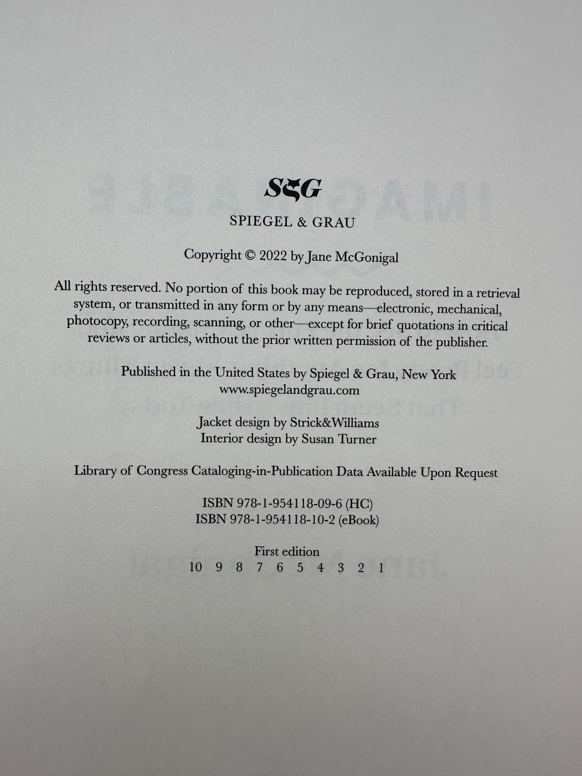 Imaginable by Jane McGonigal Hardcover 1st Ed Spiegel & Grau 2022