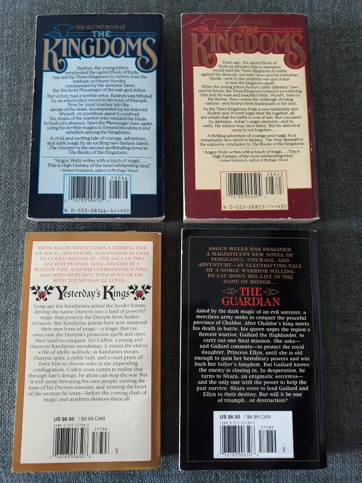 Angus Wells, 4 Fantasy PB, Kingdoms, Yesterday’s Kings, Guardian, Acceptable +
