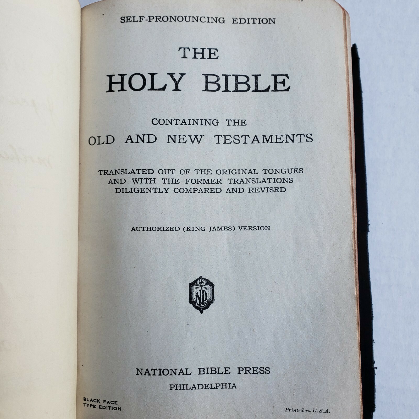 Vintage National Bible Press King James Pronouncing Holy Bible Genuine Leather