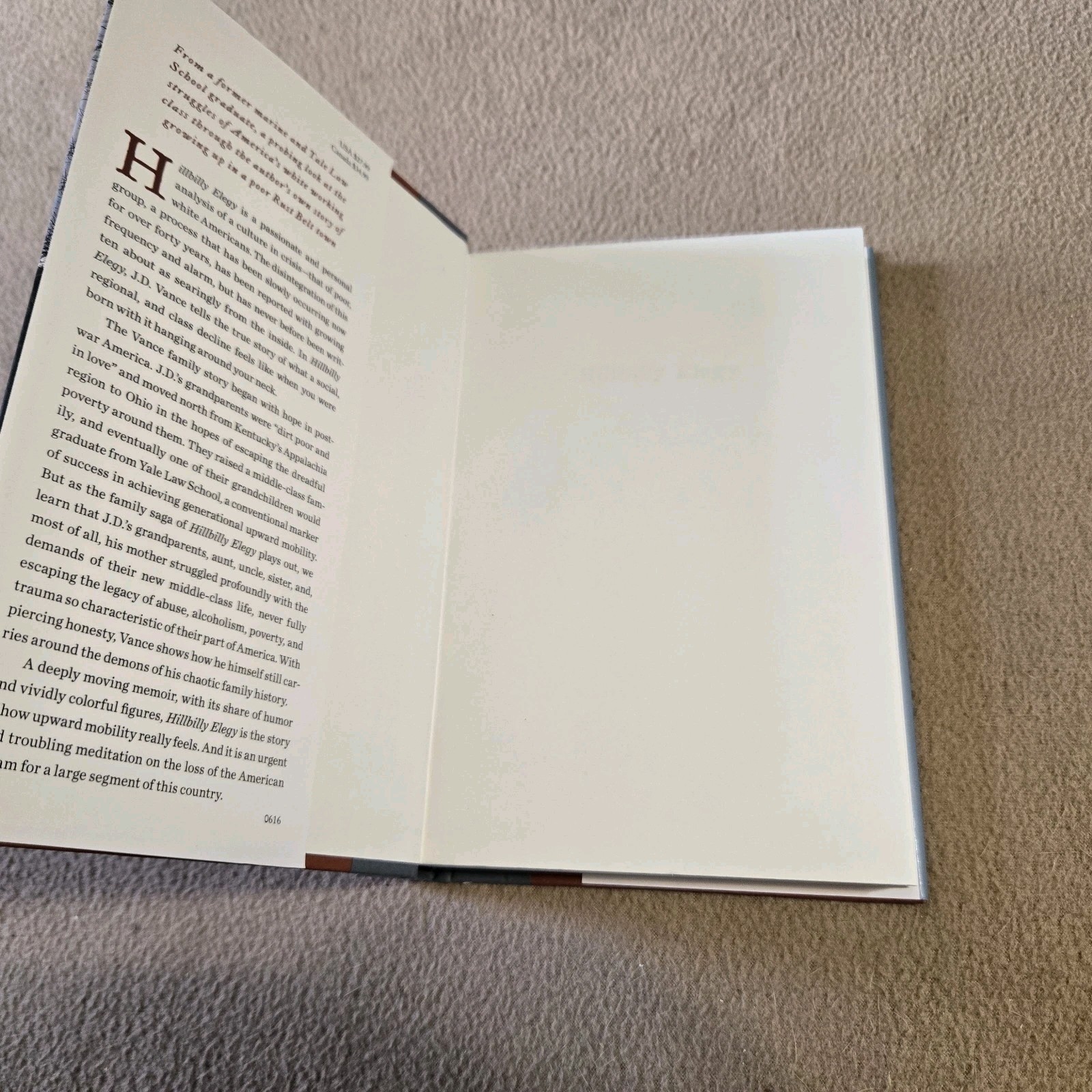 Hillbilly Elegy, J.D. Vance, 1st Edition/3rd Printing, 2016, HC/DJ