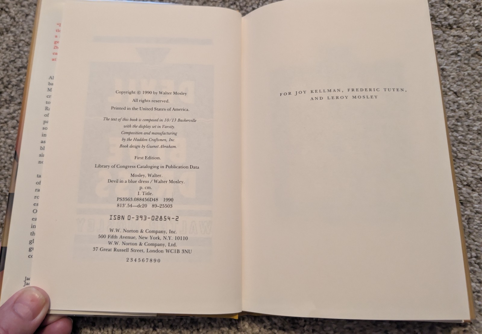 Devil in a Blue Dress by Walter Mosley (1990, Hardcover), 1st Edition, Fine Cond