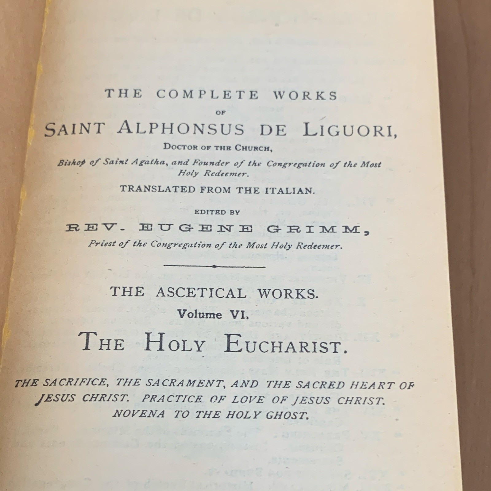 St. Alphonsus de Liguori The Holy Eucharist Paperback 1934 3rd Reprint Rev