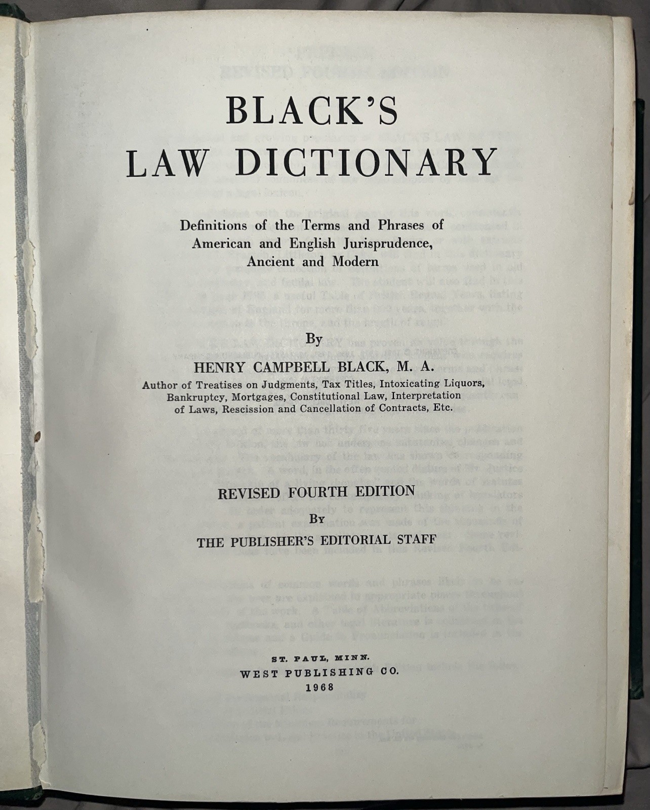 Black’s Law Dictionary Revised Fourth Edition by Henry Campbell Black