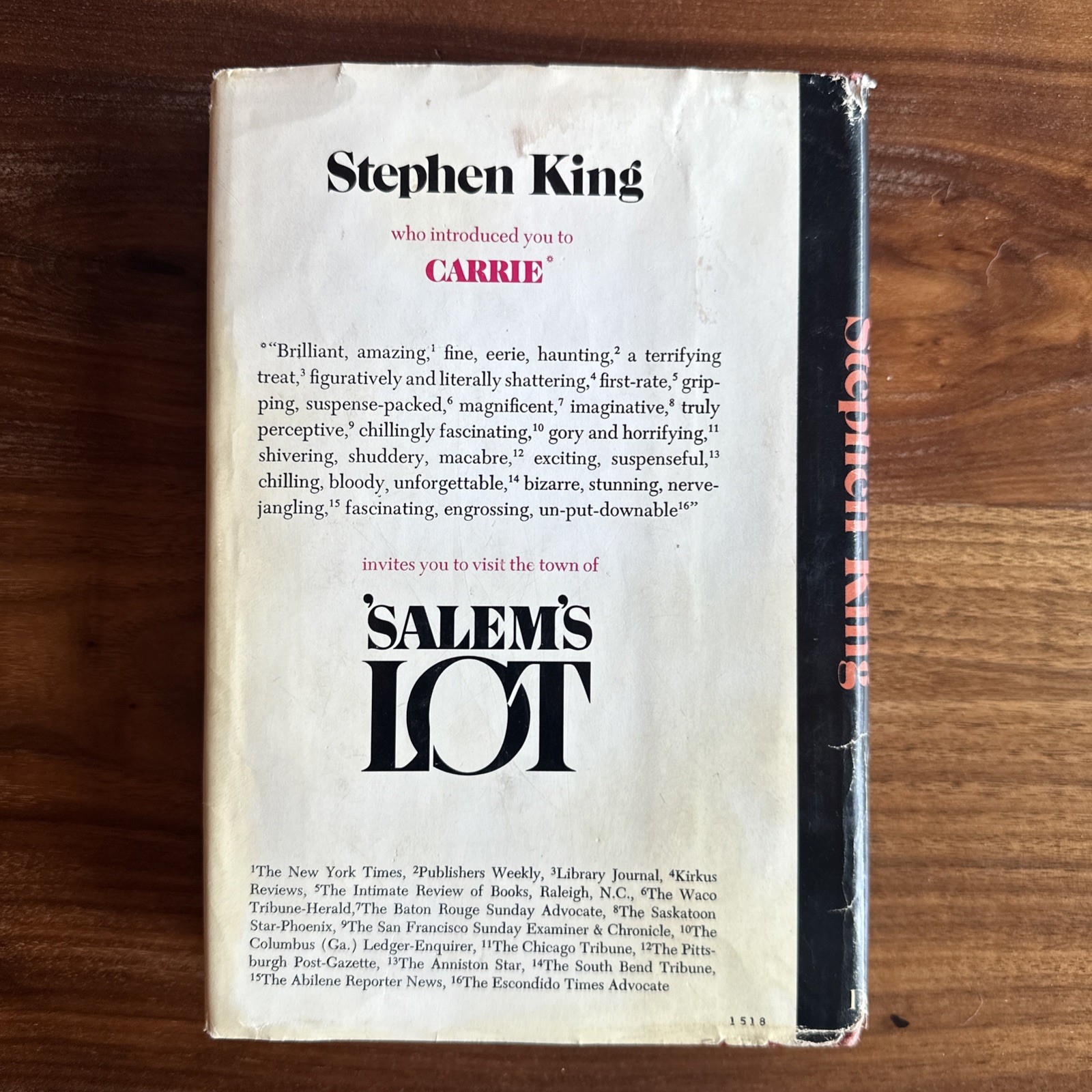 ‘SALEM’S LOT by Stephen King (1975, Hardcover) 1st Ed 1st Print BCE 039 Gutter
