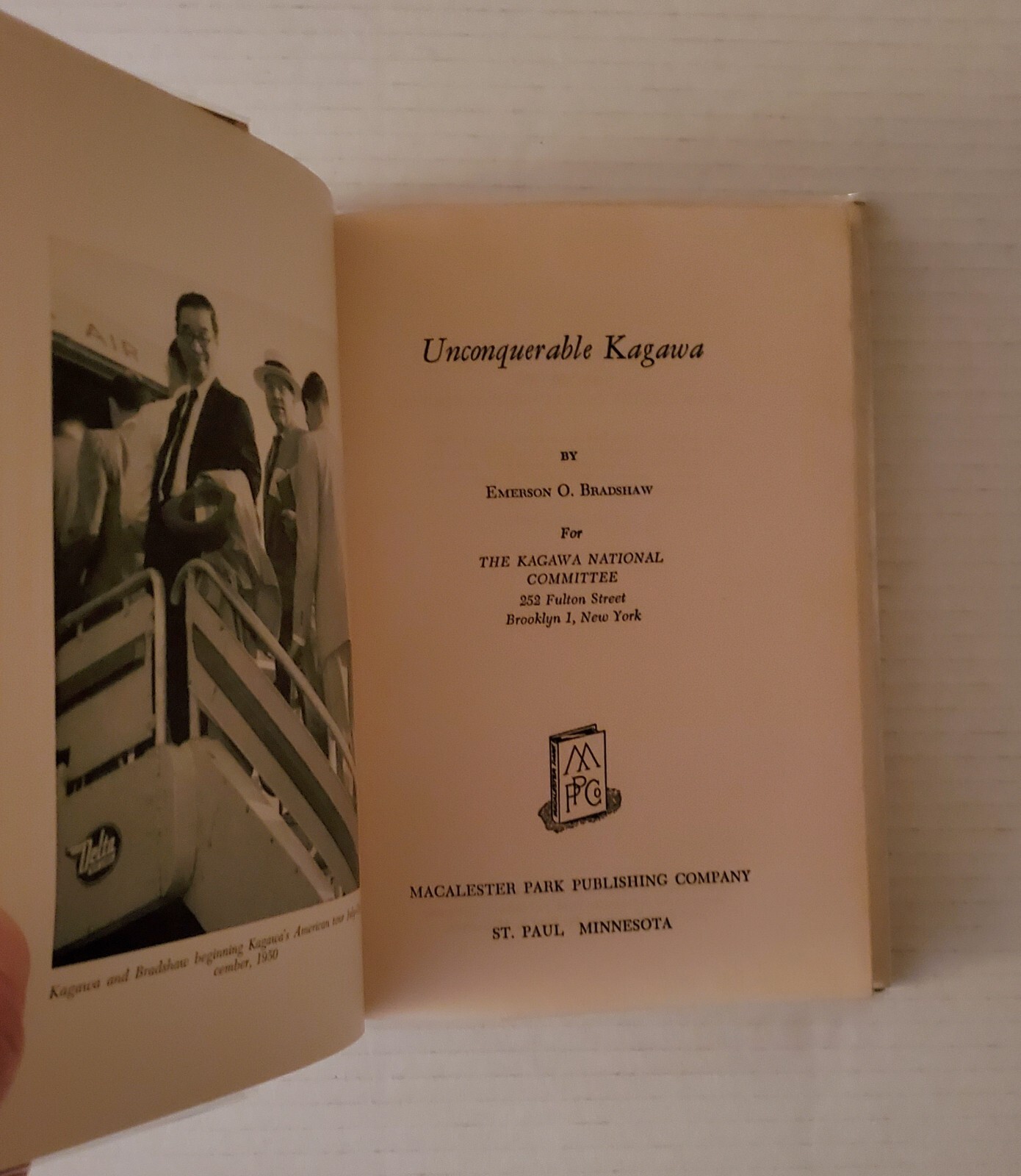 Unconquerable Kagawa First Edition 1952 Intimate Details Emerson O. Bradshaw