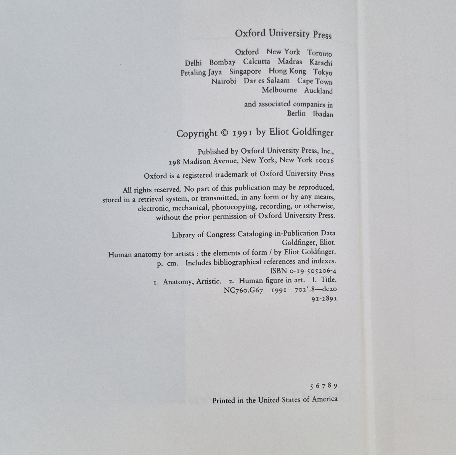 Oxford Univ Press Human Anatomy for Artists Goldfinger HC 1991 DJ