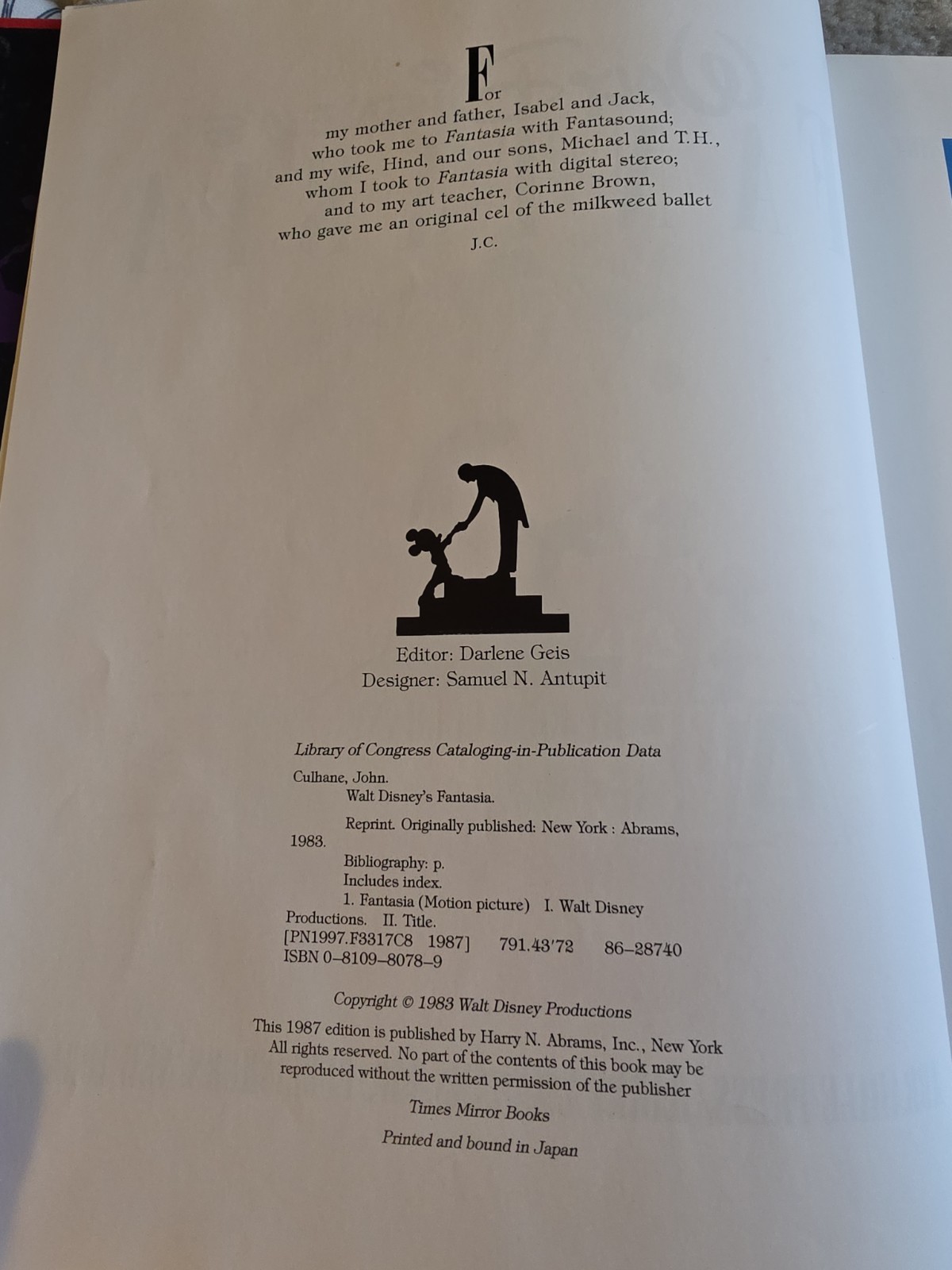 Walt Disney’s Fantasia hardcover collectible book 1987 Vintage