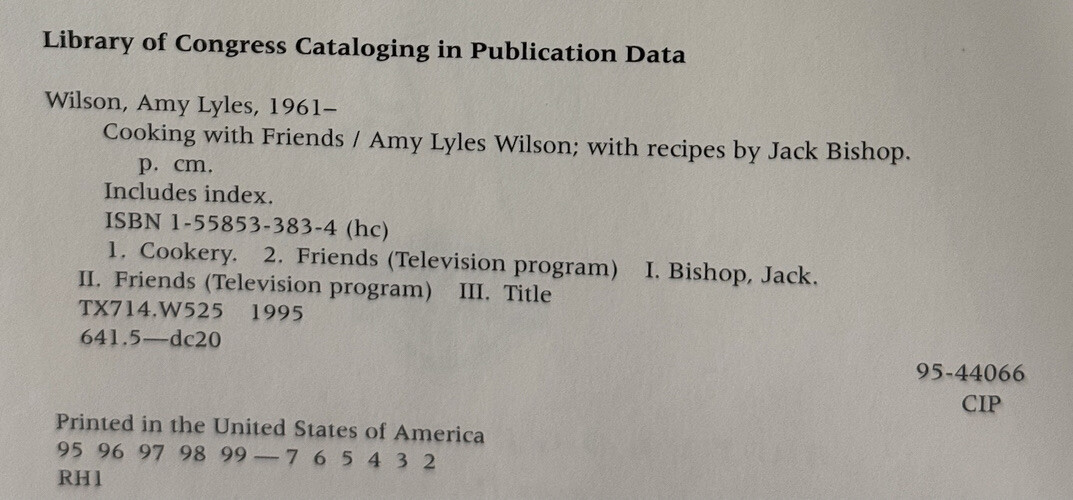 Cooking with Friends 1995 Cookbook ~ Amy Wilson/ Jack Bishop HB 134 pages